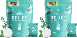 Body Restore Shower Steamers Aromatherapy 30 Pack – Birthday Gifts for Women, Men, Travel Essentials, Stress Relief, Relaxation, Self Care – Eucalyptus