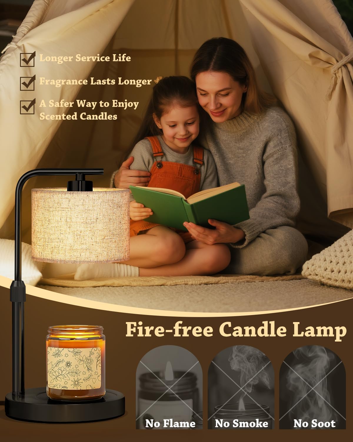 Candle Warmer Lamp with Timer Dimmer, Height Adjustable Modern Farmhouse Candle Warmer, Electric Candle Lamp Warmer with 2 Bulbs, Birthday Gifts for Women Mom, Gift for Home Decor