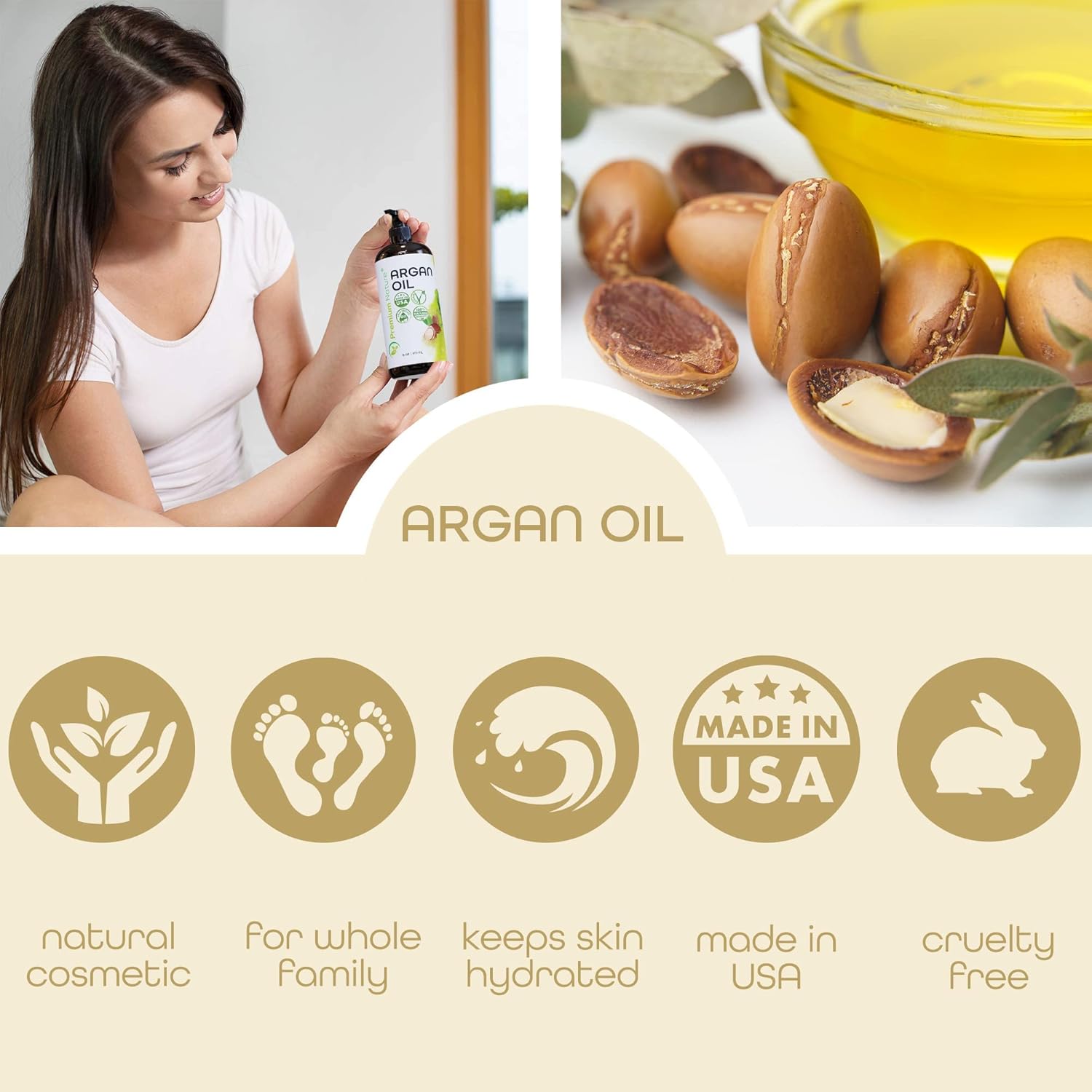Argan Oil for Dry, Damaged, Curly and Frizzy Hair Growth - Organic Hair and Skin Serum from Morocco, 16 oz Pure Cold Pressed