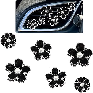 ORIESSE 6pcs Flower Car Air Freshener Vent Clips,Girly Daisy Car Accessorie for Women,3 Sizes Sparkle Black Silver Flowers Vent Clips Decor,Refillable Diffuser