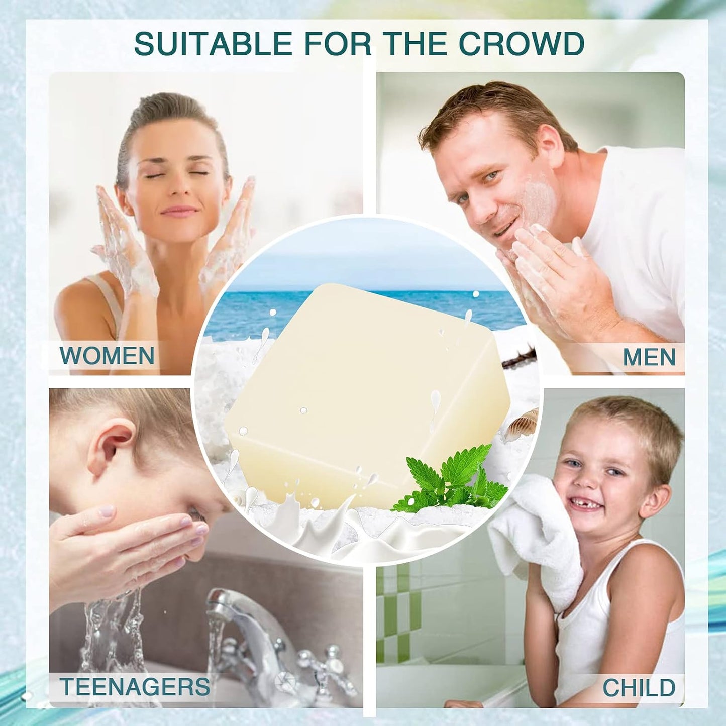 2 PK Sea Salt Soap 3.5 Oz Each, Exfoliating Acne Deeply Clean Problem Skin, Natural Goat's Milk, All Skin Types, Face Wash Body Wash Skincare, Women Men Gift