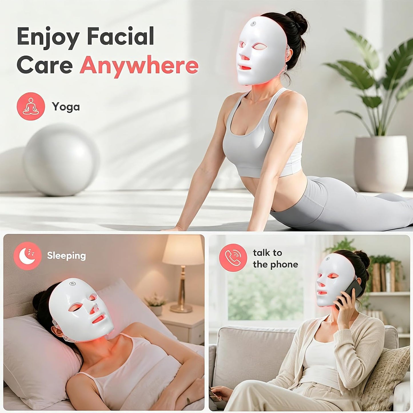 Red Light Therapy for Face,Red Light Mask for Anti-Aging, LED Face Mask Light Therapy Adjustable Brightness with 7-Color LED Facial Mask, Rechargeable Light Care Beauty Device for Home Use