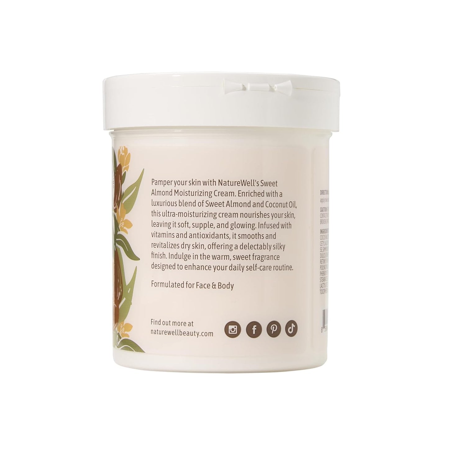 NATURE WELL Sweet Almond Body Cream, Moisturizing Cream for Dry & Sensitive Skin, Hydrating Body Moisturizer with Natural Oils & Extracts, Coco-Almond Scent, Dermatologist Tested, 16 Oz
