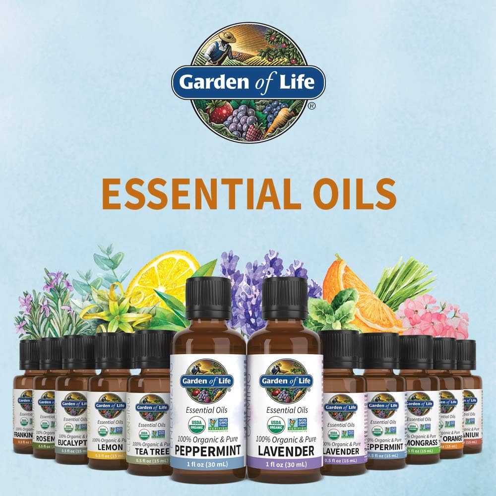 Garden of Life Essential Oil, Frankincense 0.5 fl oz (15 mL), 100% USDA Organic & Pure, Clean, Undiluted & Non-GMO - for Diffuser, Aromatherapy, Meditation, Skincare - Calming, Uplifting, Soothing