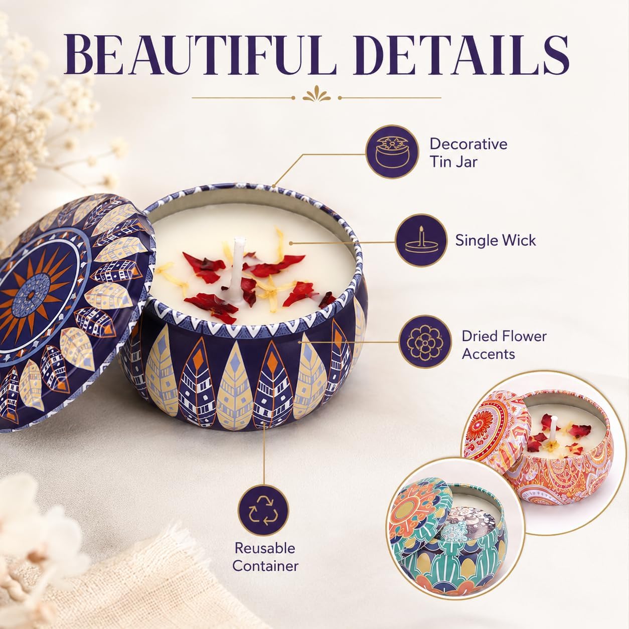 Scented Candles Gift Set for Women, Soy Aromatherapy Candles, 4 Pack | Lavender, lemon, vanilla and white peach soy candles for home decor, bath, yoga, travel, Mother's Day and gifts for women.