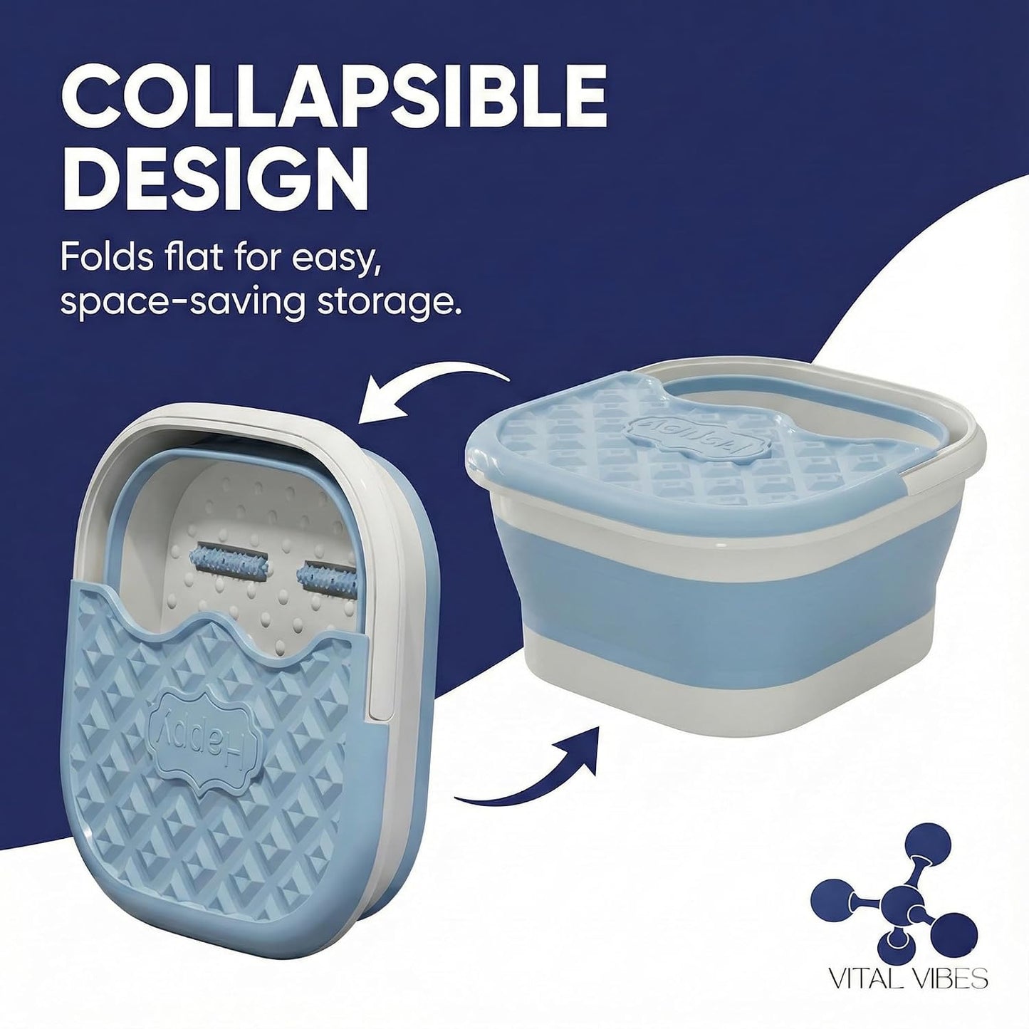Vital Vibes Collapsible Foot Spa Bath Massager – Large Foot Soaking Tub with Heat Cover & Rollers – Professional Pedicure Kit for Callus Removal, Pain Relief & Soaking – Includes Epsom Salt