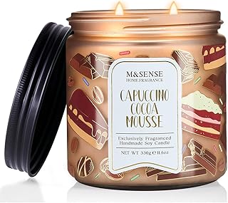 M&SENSE Coffee Candles Cappuccino Cocoa Scented, Soy Based Wax 11.6oz 70 Hours Non Toxic Slow Burn, Double Wick Highly Scented Chocolate Candles for Relaxation, Holiday Gifts for Coffee Lover