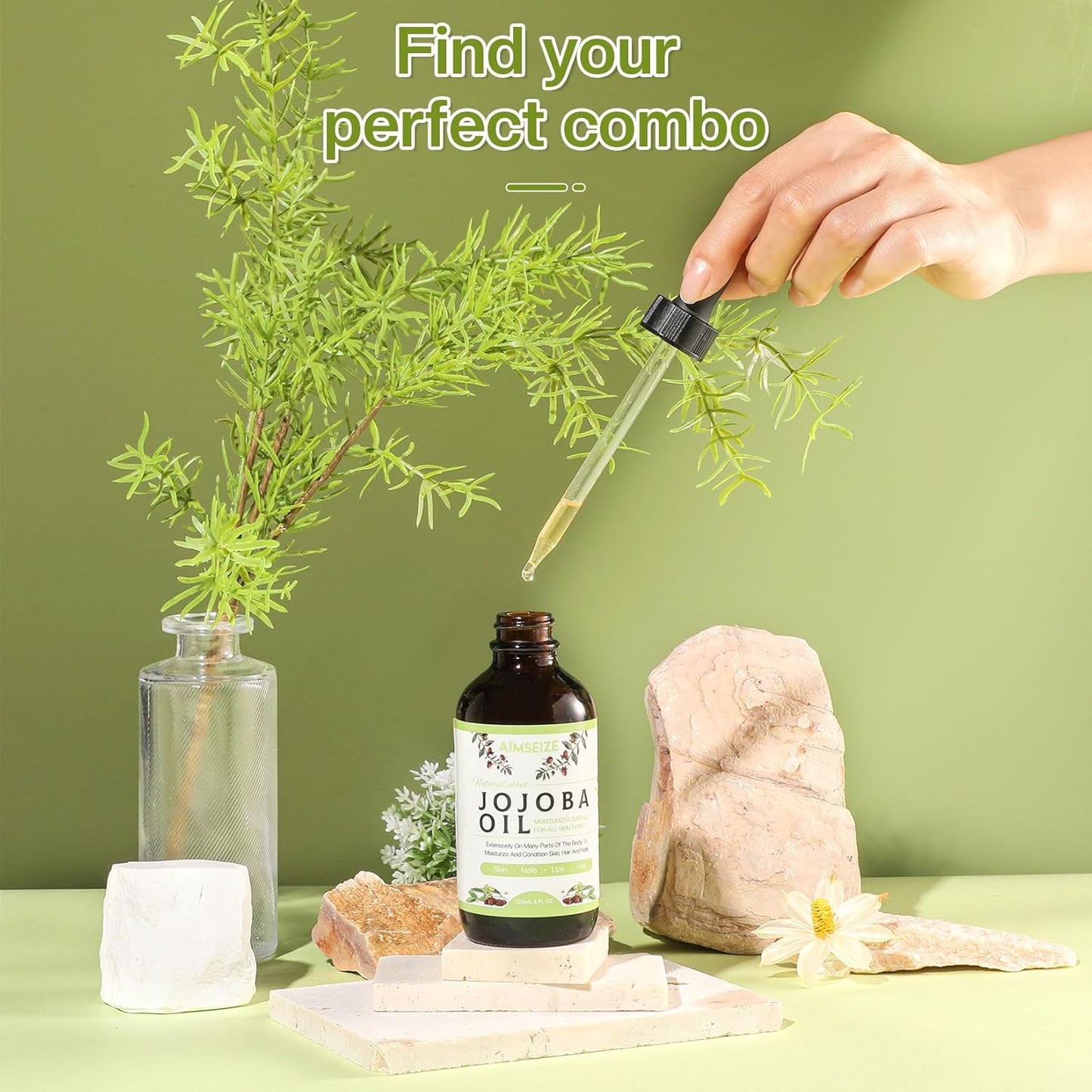AIMSEIZE Jojoba Oil Organic (4oz), 100% Pure Stimulate Growth for Hair & Eyebrows, Moisturizing Massage Oil for Face, Hair, Skin & Nails