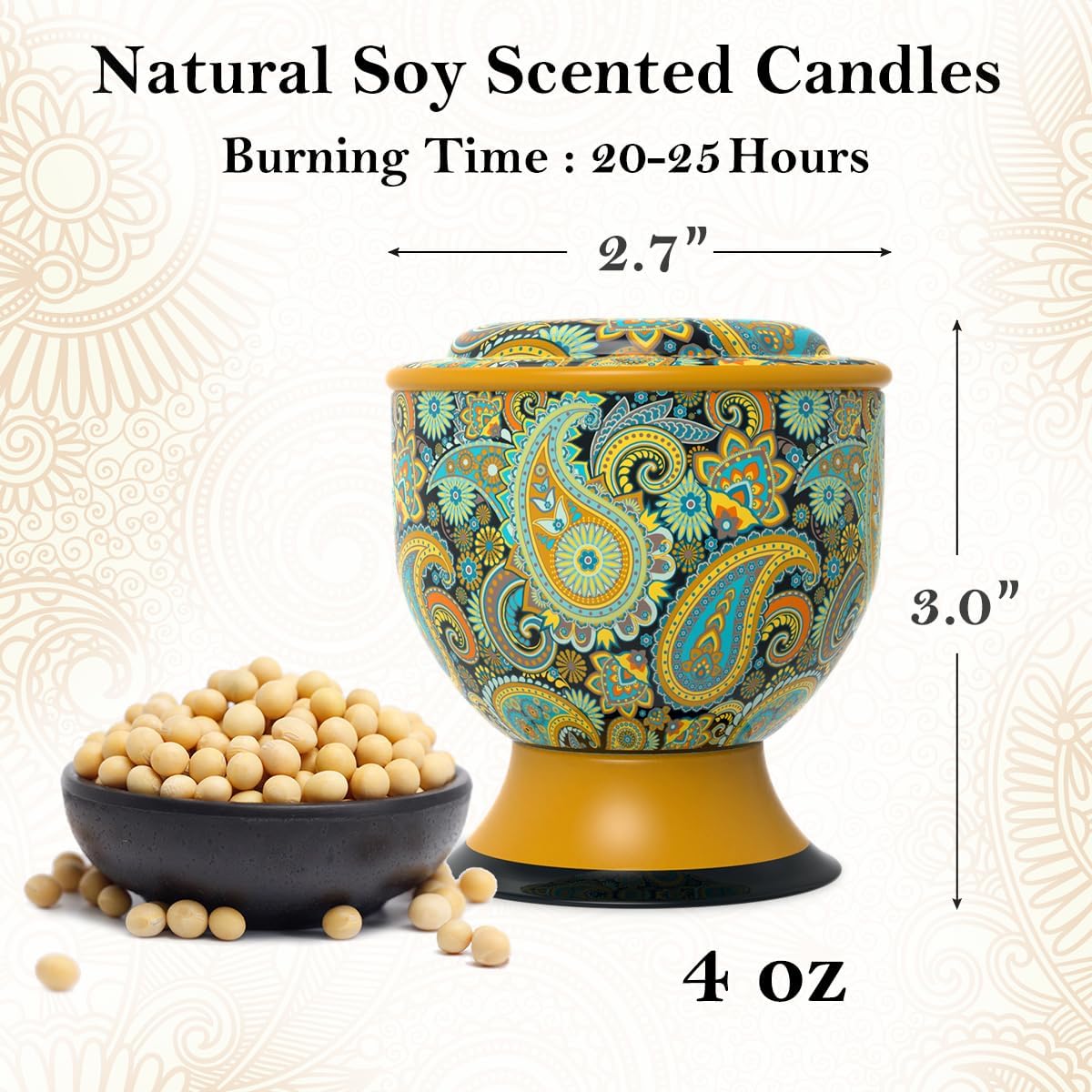 Aromatherapy Candle Stress Relief Gift Set, 4 Packs of 4 Ounces, 100% Soy, Long-Lasting, Suitable for Family fragrances, Holiday Decorations, Weddings (Lemon, Vanilla, Jasmine, Green Tea)