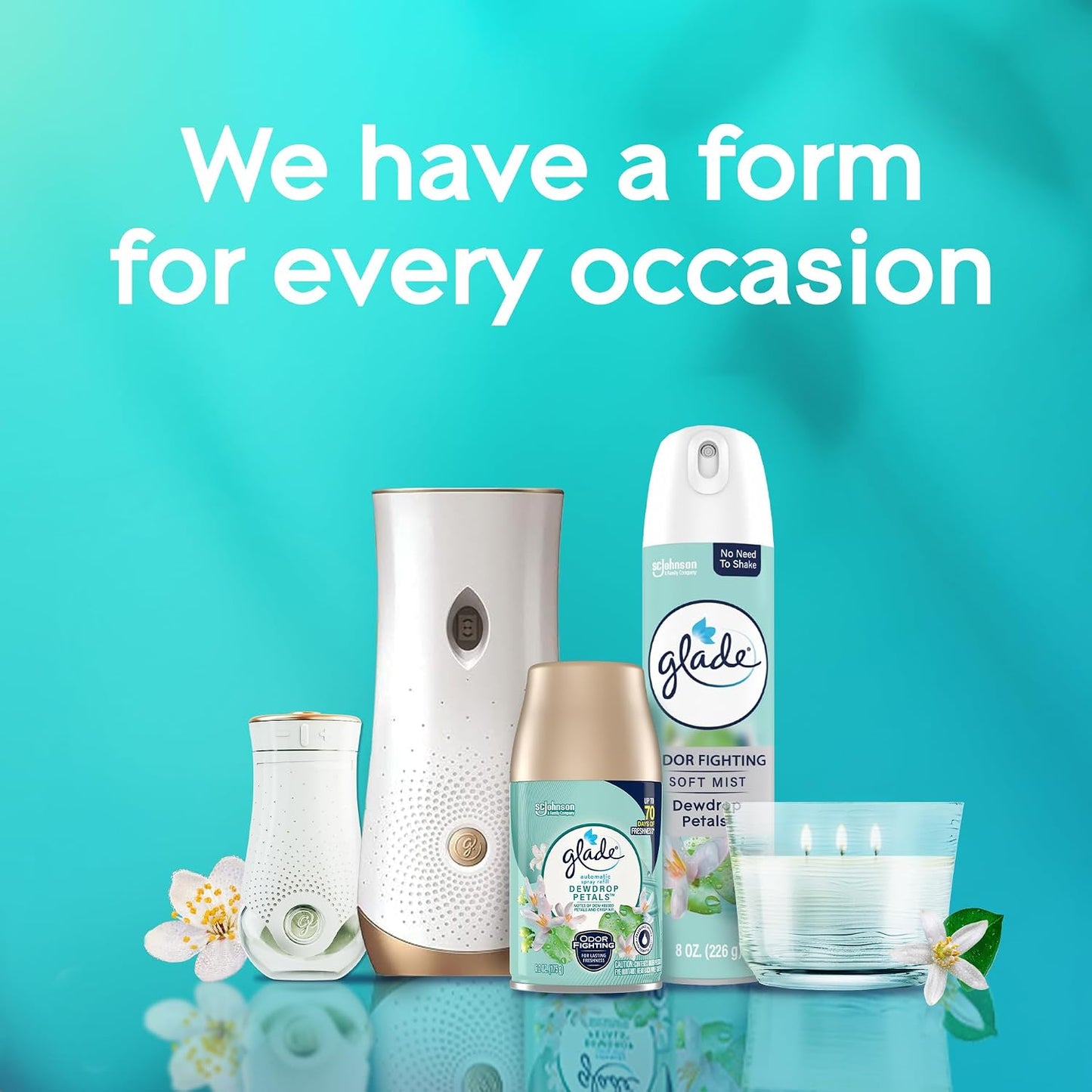 Glade Automatic Spray Refill, Dewdrop Petals, Scented Air Freshener for Home and Bathroom, 6.2 Oz, 2 Count