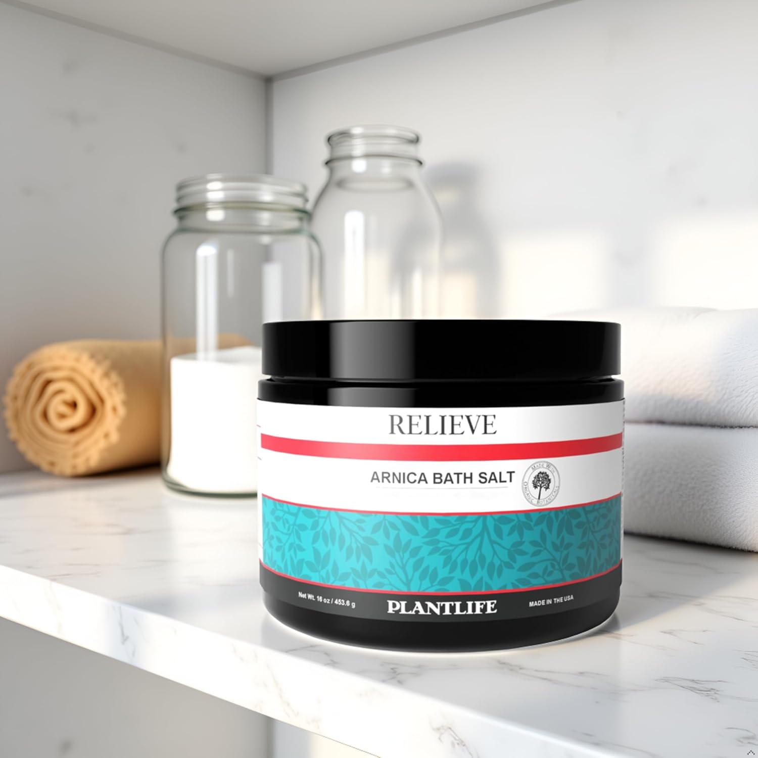 Plantlife Arnica Relieve Mineral Bath Salts - Made with Arnica and 100% Pure Essential Oils - Relieve Products are a Homeopathic Solution for Everyday Use - Works Quickly and Effectively - 16 oz