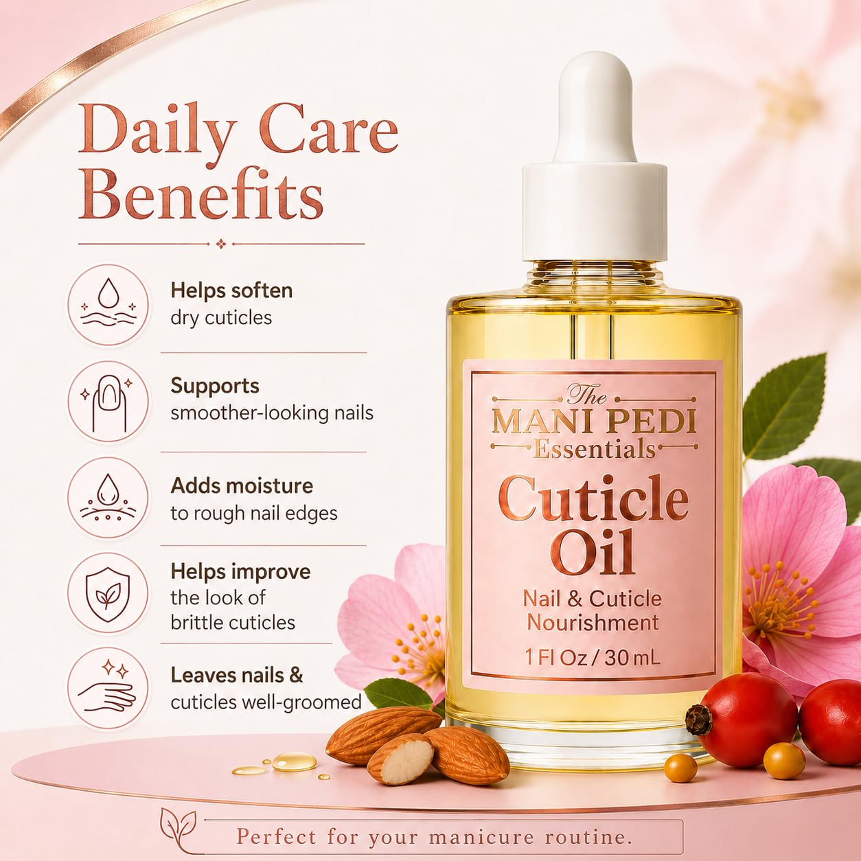 Nourishing Cuticle Oil enriched with Jojoba Oil, Vitamin E & Sweet Almond Oil. Manicurist's Choice for Healthy, Nourished Nails & Cuticles – 1 Fl Oz