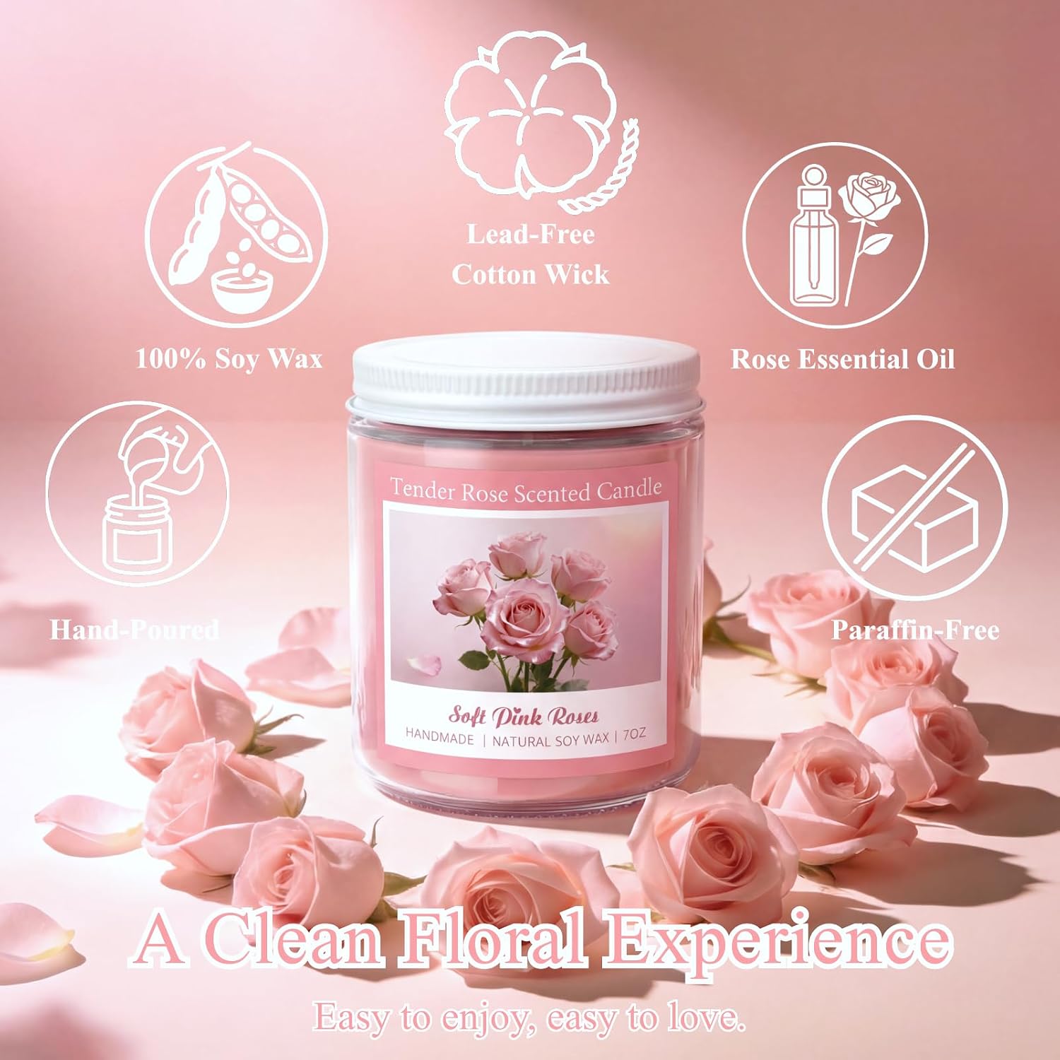 Homsolver Tender Rose Scented Candles, Natural Soy Candle Valentines Mothers Day Gift for Her Mom Wife Girlfriend, Anniversary Birthday Gifts for Women, Novelty Jar Candle with 50+ Hours of Burn