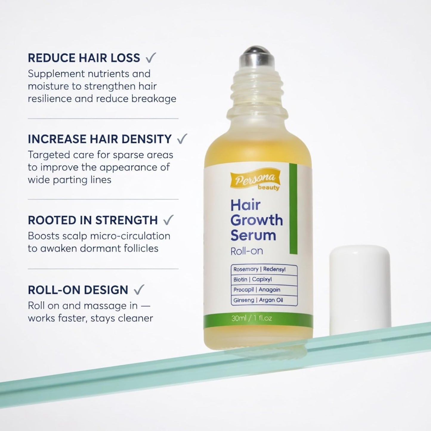 Hair Growth Serum Roll On, Scalp Roller Serum with Precision Applicator for Men and Women, Non-Greasy Formula, Supports Healthier Looking Hair, Targets Thin Edges, Bald Spots & Weak Roots 30ml