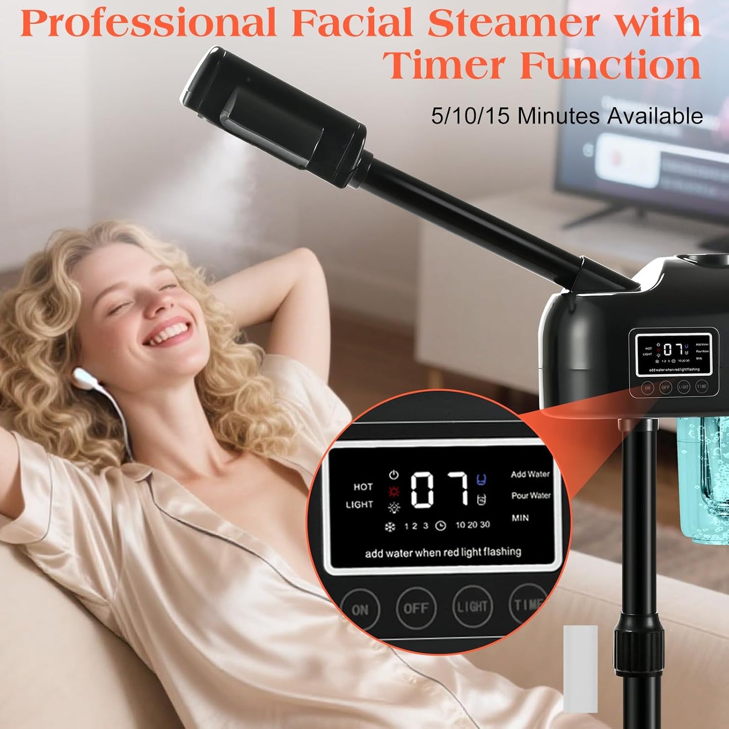 Professional Facial Steamer, Hot Mist Spray & Ozone, Timer Function, Esthetician Face Steamer for SPA at Home & Salon, Black