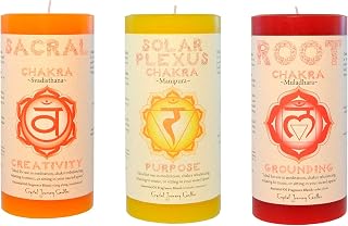 Crystal Journey Pillar Chakra Candles - Bundle of 3 (Sacral, Solar Plexus, Root)