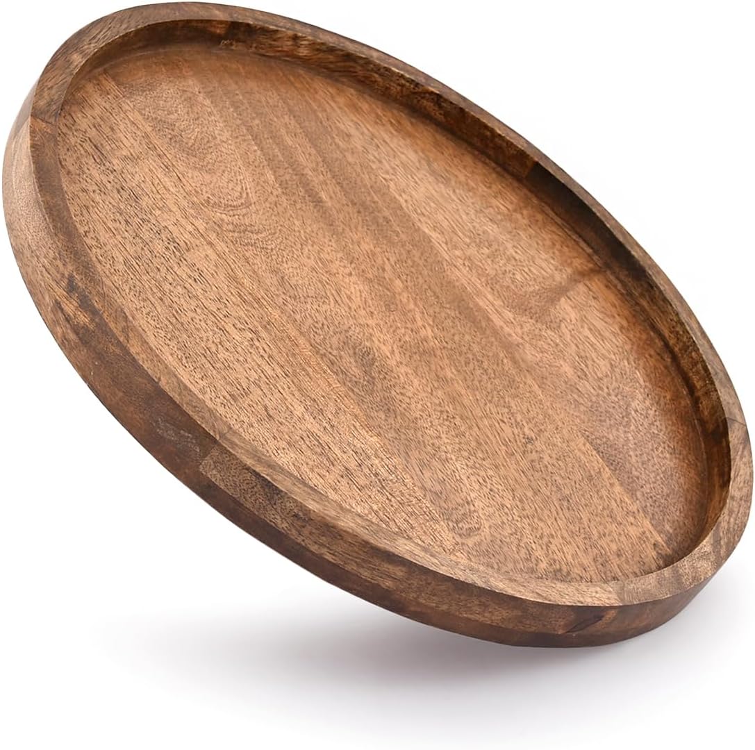 EDHAS Round Wooden Decorative Candle Holder Tray for Coffee Table Centerpieces Modern Farmhouse Home Decorations (12" x 12" x 1")