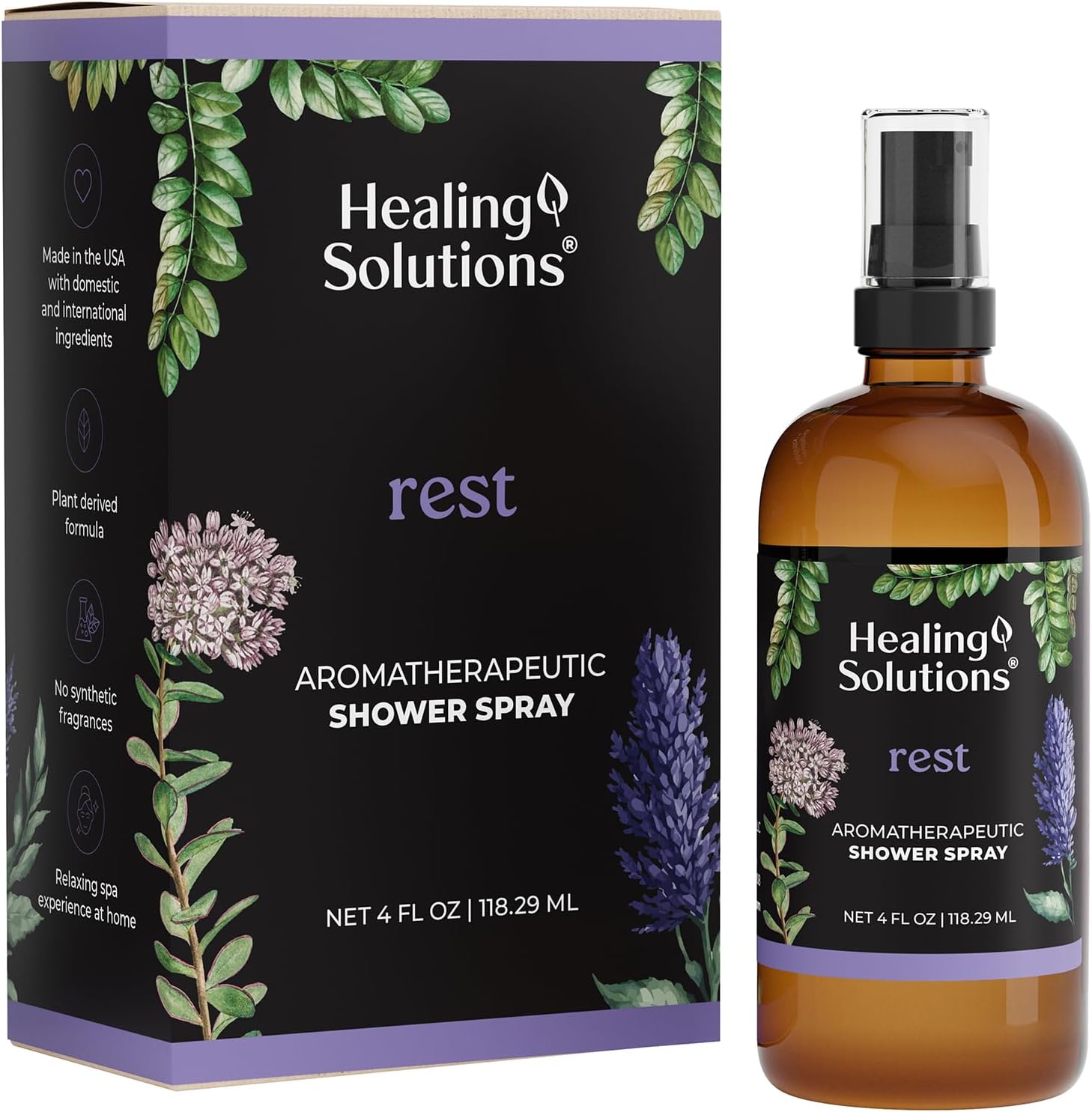 Healing Solutions Aromatherapy Shower Spray, Rest Blend, 4oz, Made in the USA, At Home Spa Experience, Premium Sleep Support (4oz, Rest Blend)