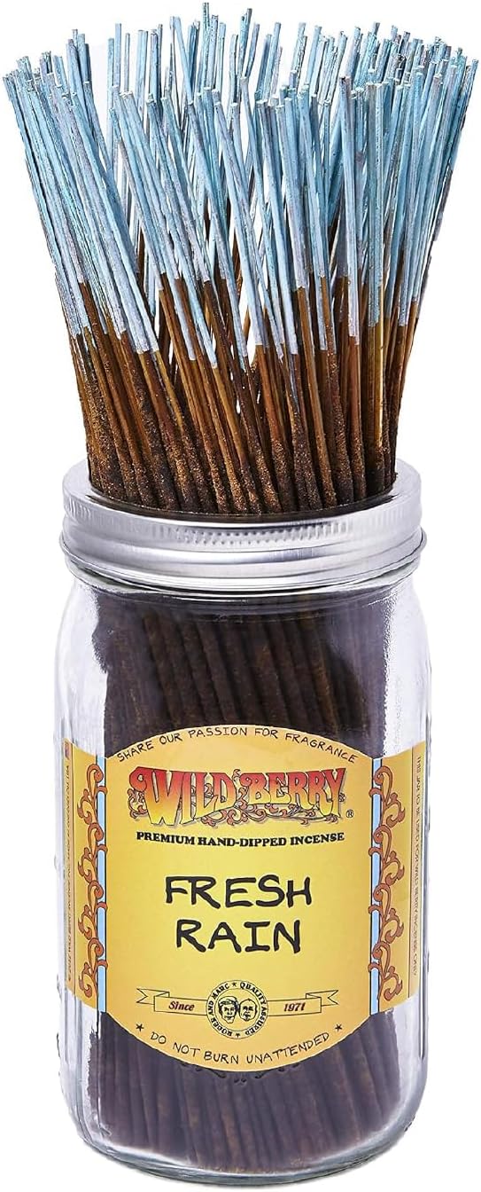 Wild Berry Incense Sticks - Fresh Rain - Clean Crisp Fragrance with Bergamot and Lavender - Hand Dipped in the USA (100 Count)