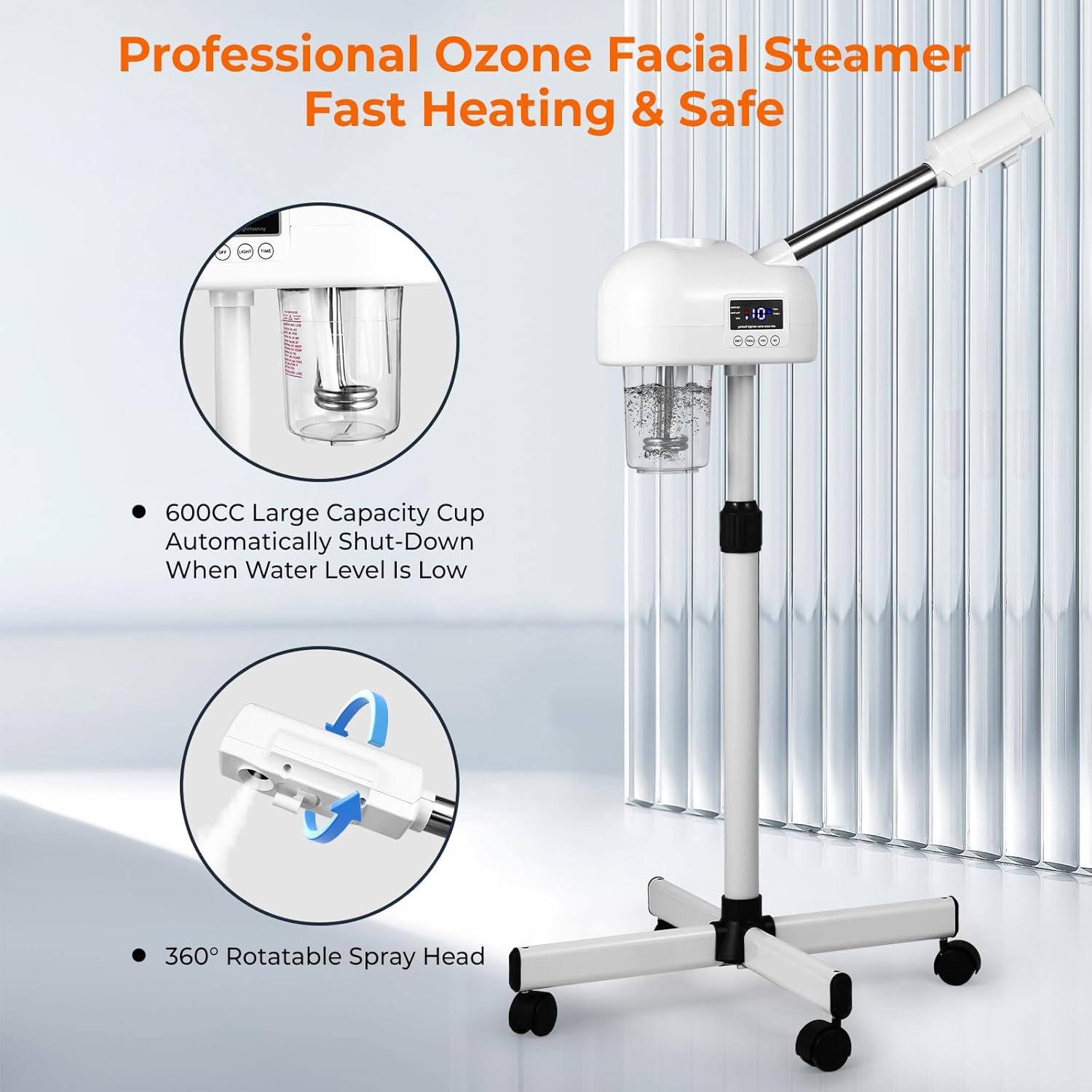 Professional Facial Steamer for Estheticians, Hot Mist & Timer Function, Vaporizador Facial Professional Steamer On Wheels for Home Use & Spa Salon Skin Cleasning