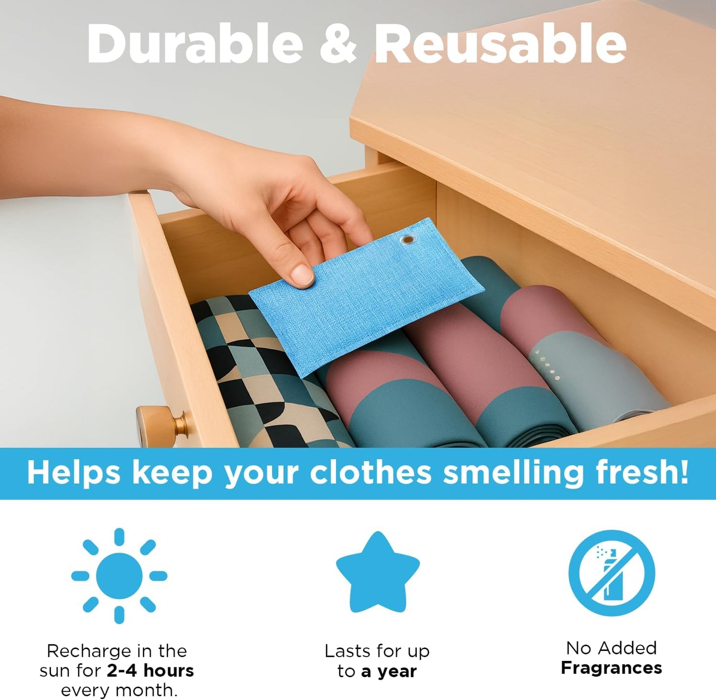 Closet & Dresser Odor Eliminator - Activated Charcoal Odor Absorber for Small Spaces, Air Fresheners for Home, Natural, Non-Toxic Air Freshener for Closet & Drawers - 4 Pack