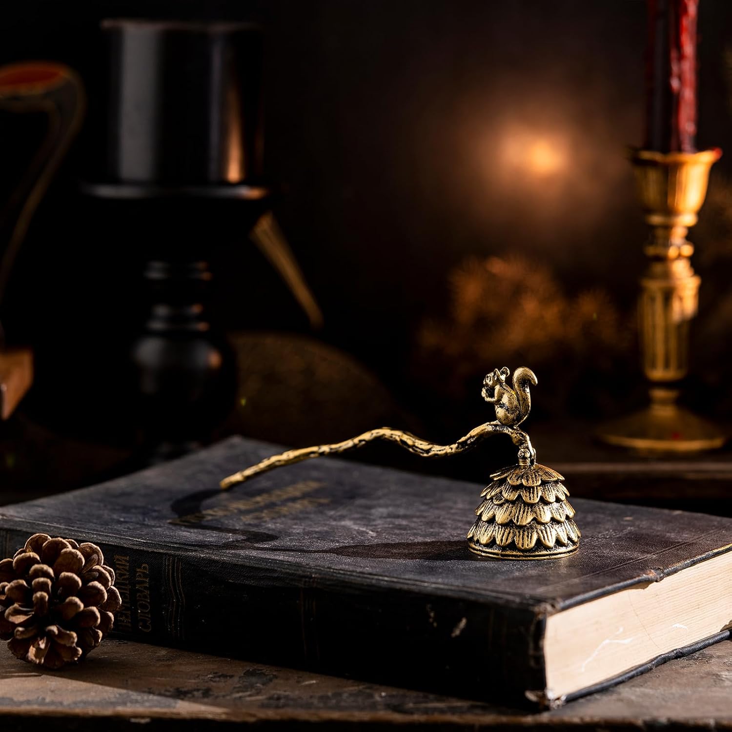 We Moment Candle Snuffer, Candle Snuffer Extinguisher with Long Handle,Retro Style Wick Flame Snuffer for Putting Out Candle Flame Safely,Pinecone Squirrel Candle Snuffers Accessory for Candle Lovers