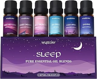 WUSEONY Sleep Essential Oils Set for Diffusers for Home, Set of 6 Essential Oil Blend Aromatherapy - Eucalyptus, Jasmine, Orange, Lavender, Cedar, Mint