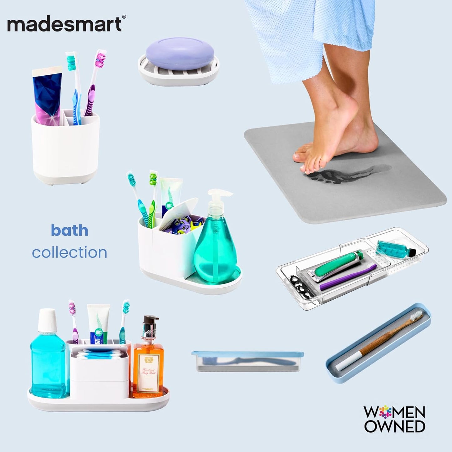 madesmart Expandable Bath Shelf, Adjustable Bathtub Tray for Bath-Night, Holds Glasses, Soaps, Toys & Bath Essentials, Non-Slip Grip, Fits Most Tubs, White