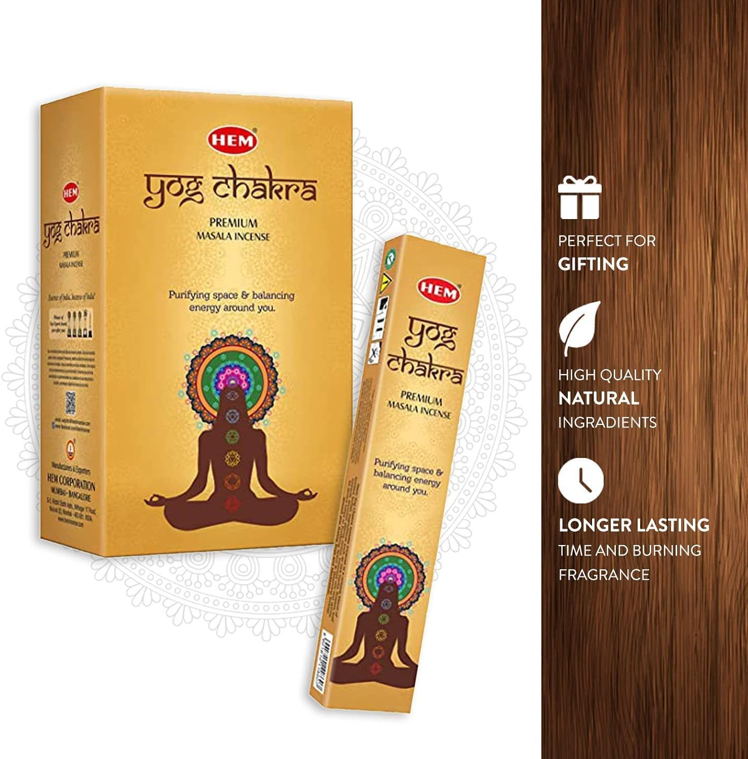 HEM Premium Yog Chakra Masala Incense Sticks | Natural Long Lasting Fragrance For Negativity & Energy Balance | Aromatherapy Incense For Removing Negativity & Cleansing | Gift Set - Pack of 12