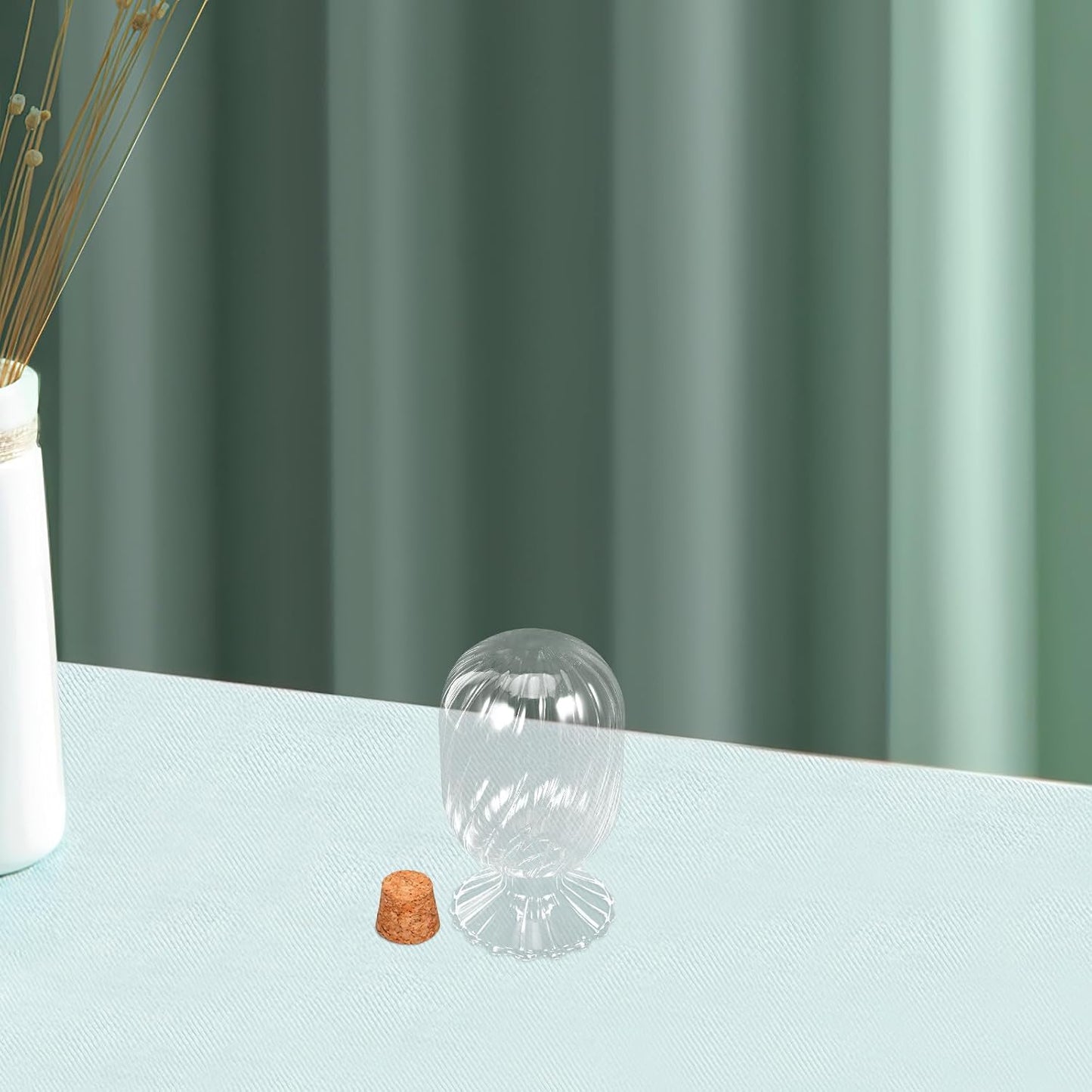 BESPORTBLE Glass Matchstick Holder Jar with Lid, Helix Decorative Fireplace Matches Storage Bottle, Small Glass Container with Cork Stopper for Home Décor and Bathroom Use