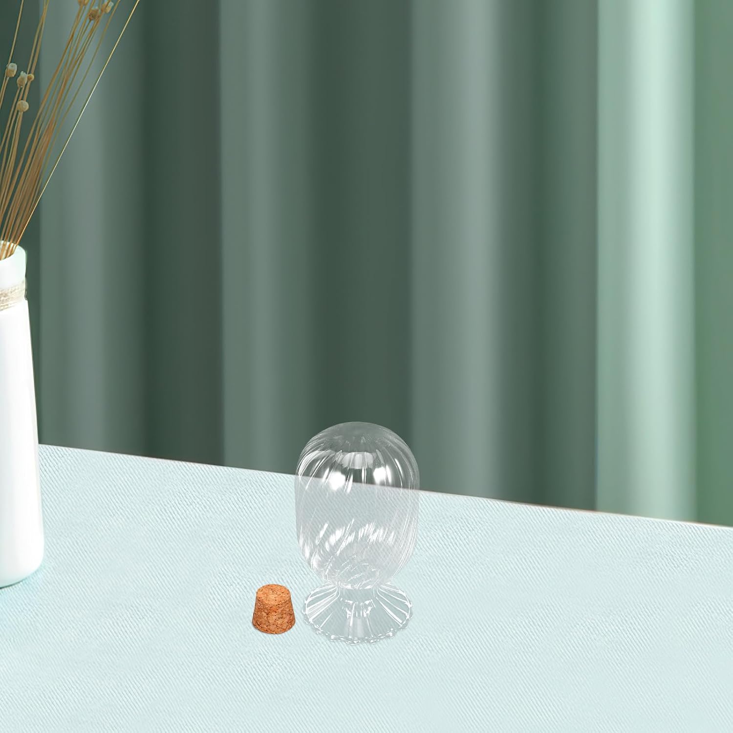 BESPORTBLE Glass Matchstick Holder Jar with Lid, Helix Decorative Fireplace Matches Storage Bottle, Small Glass Container with Cork Stopper for Home Décor and Bathroom Use