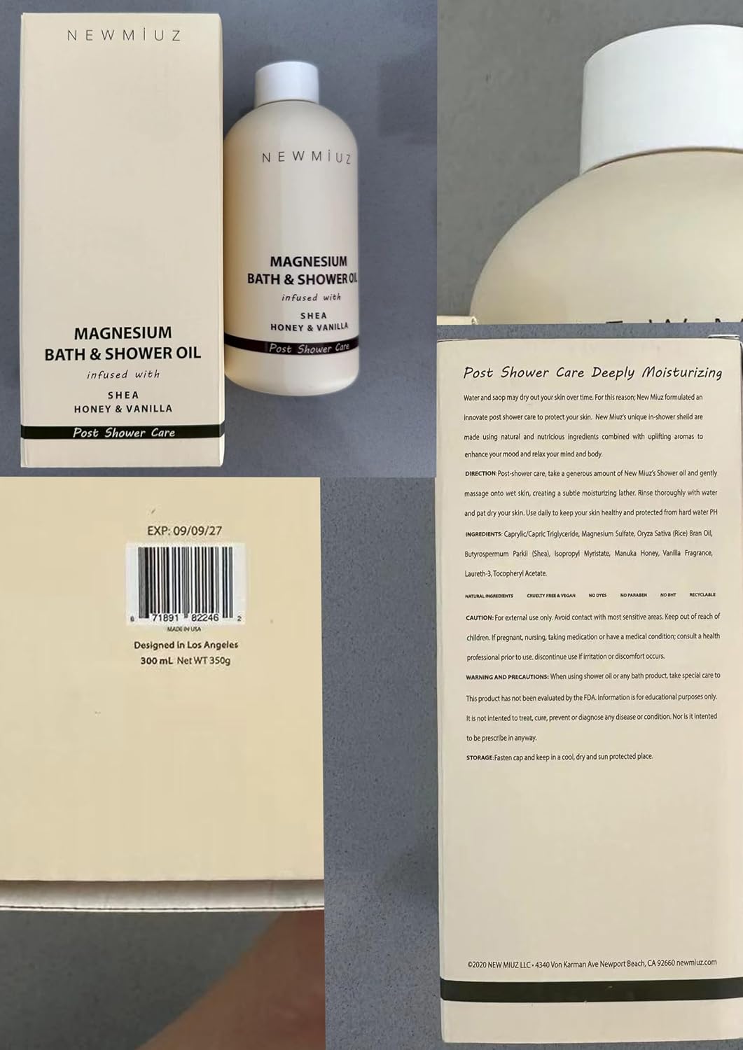 New Miuz Magnesium InShower Body Conditioner Soft Skin Post Shower Care Moisturizer for Body Legs Bath Oil for Dry Skin Shea Butter Honey Vanilla Self Care Spa Gift