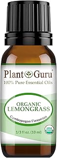 Organic Lemongrass Essential Oil 10 ml 100% Pure Undiluted USDA Certified Therapeutic Grade for Aromatherapy Diffuser, 10 ml