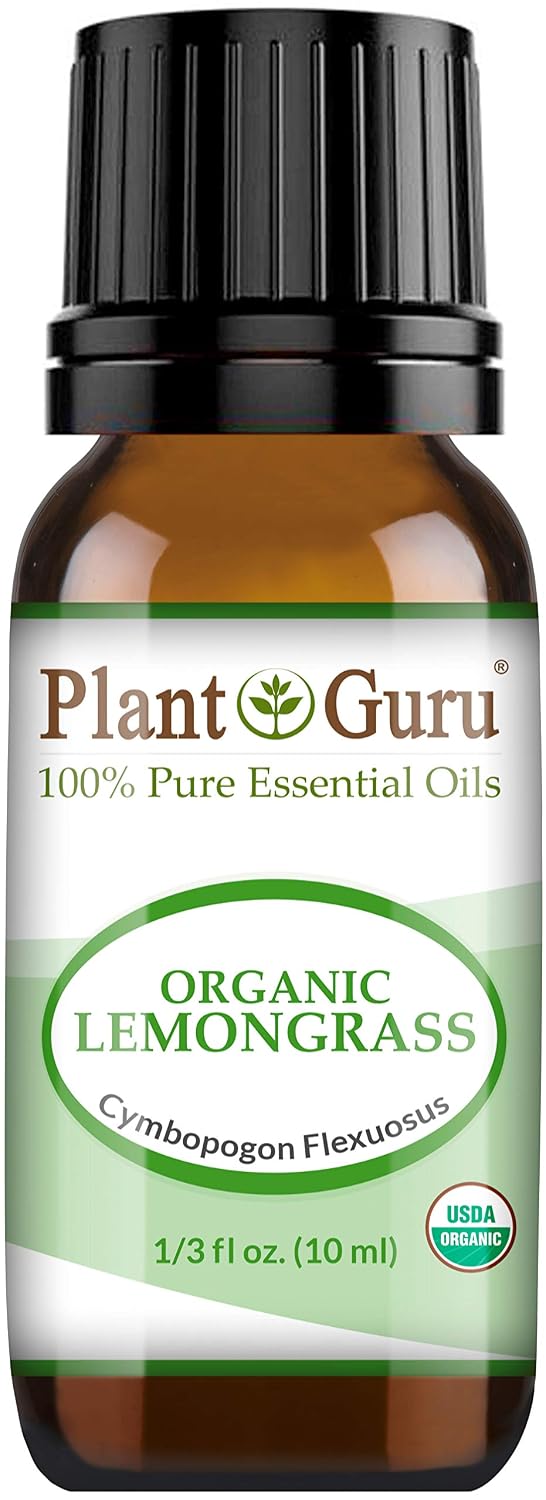 Organic Lemongrass Essential Oil 10 ml 100% Pure Undiluted USDA Certified Therapeutic Grade for Aromatherapy Diffuser