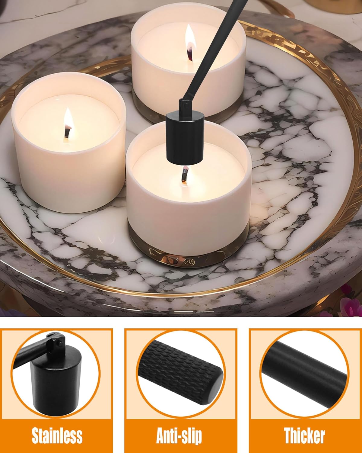 YOUTUOY 4 in1 Candle Accessory Set with Rechargeable Candle Lighter, Candle Wick Trimmer, Candle Wick Snuffer, Candle Wick Dipper, Candle Care Kit (Matte Black)
