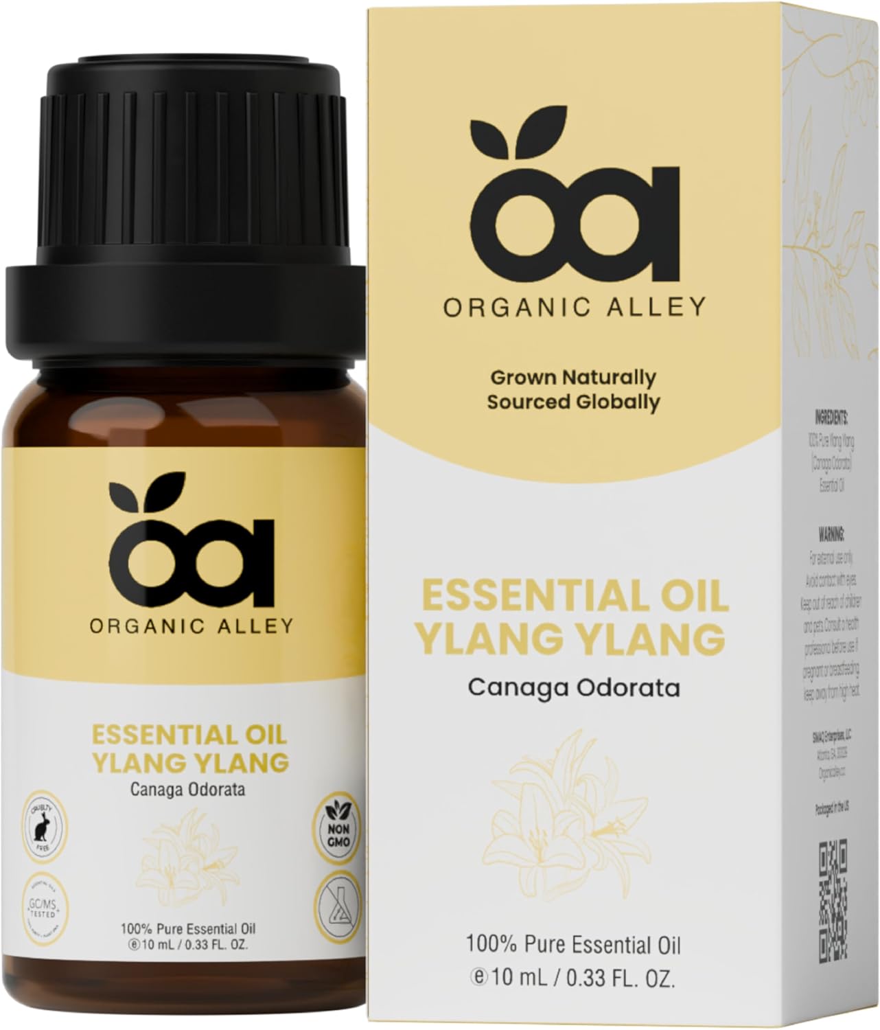 Ylang Ylang Essential Oil by Organic Alley | Pure, Undiluted, Therapeutic Grade – Romantic Floral Scent for Diffuser, Stress Relief, Hair & Skin Care – Cananga Odorata – 0.33 Fl Oz