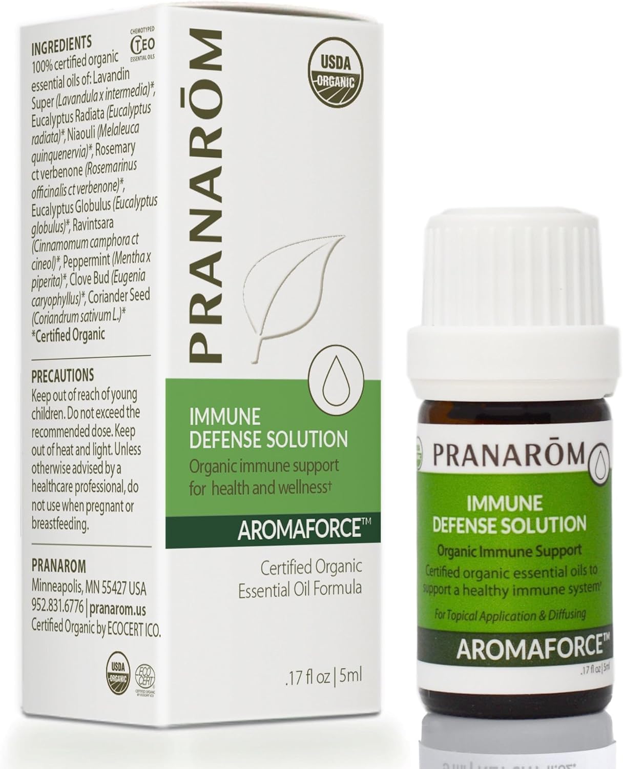 Pranarom - Aromaforce Immune Defence Wellness Blend - Eucalyptus, Rosemary, Peppermint, Corriander, and Clove Bud - 100% Pure Essential Oil Blend | USDA and ECOCERT Certified Organic (5ml)
