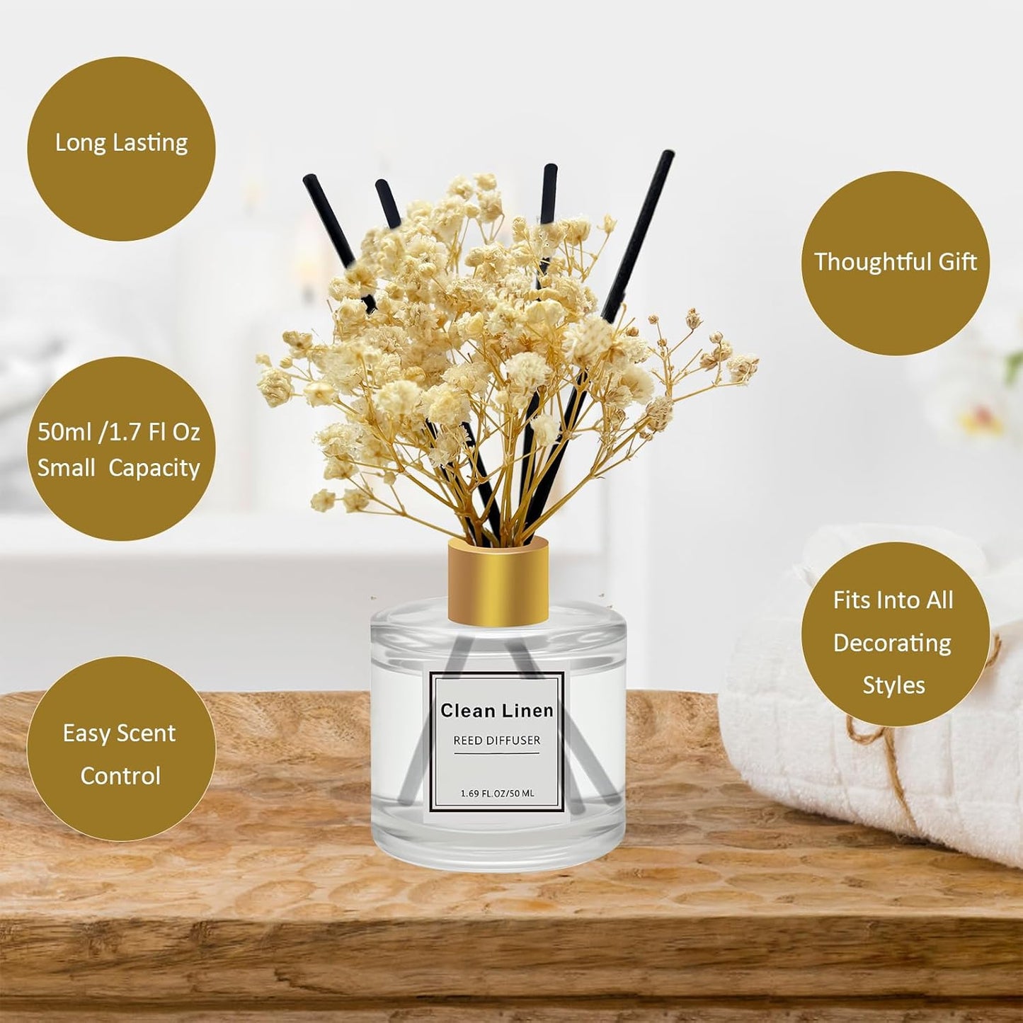 Reed Diffuser Set of 3 Pack,Scented Oil Diffuser with 4 Sticks,Reed Diffusers for Home,Living Room,Bathroom Air Freshener Diffuser,50ml x 3 (Clean Linen/Eucalyptus & Mint/Ocean)