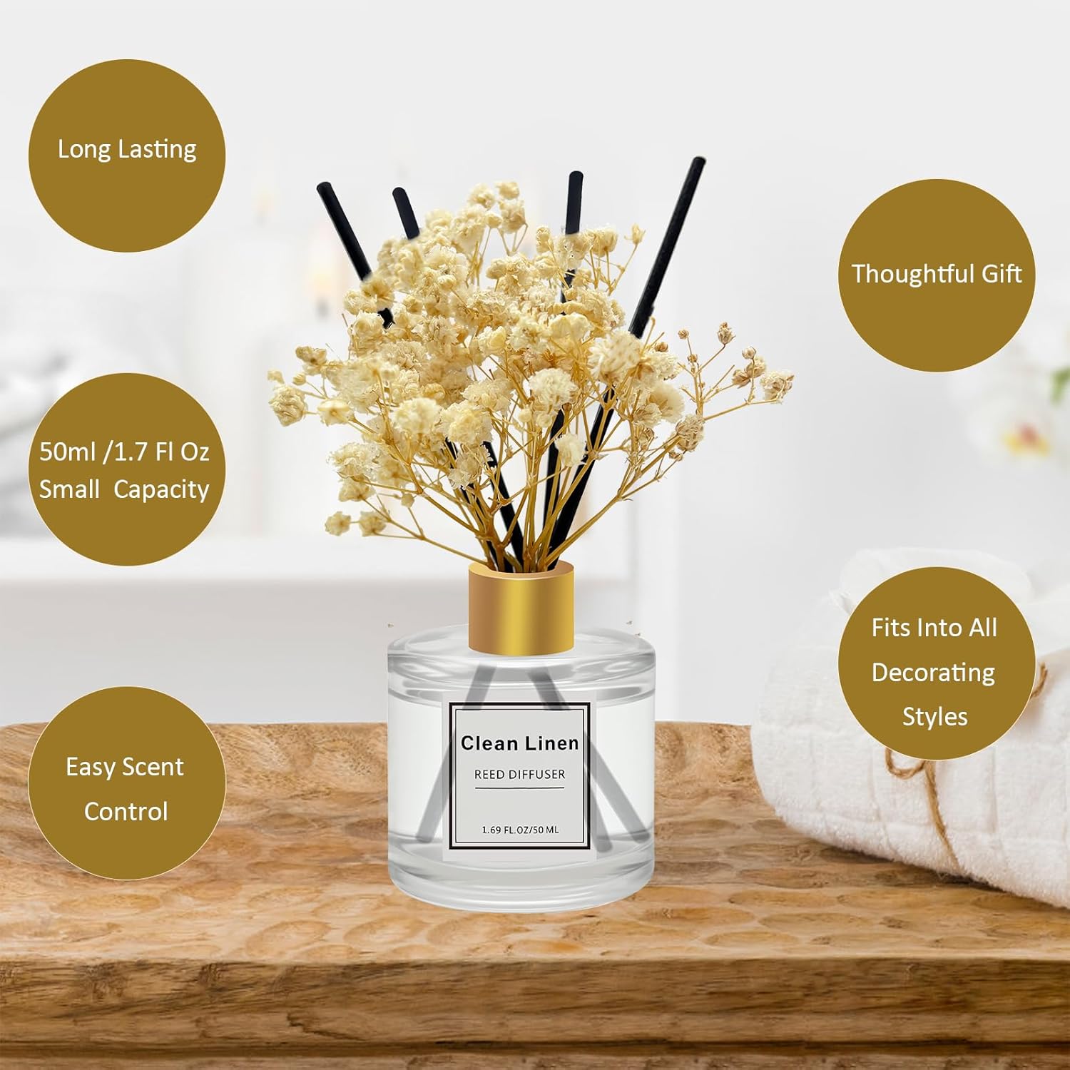 Reed Diffuser Set of 3 Pack,Scented Oil Diffuser with 4 Sticks,Reed Diffusers for Home,Living Room,Bathroom Air Freshener Diffuser,50ml x 3 (Clean Linen/Eucalyptus & Mint/Ocean)