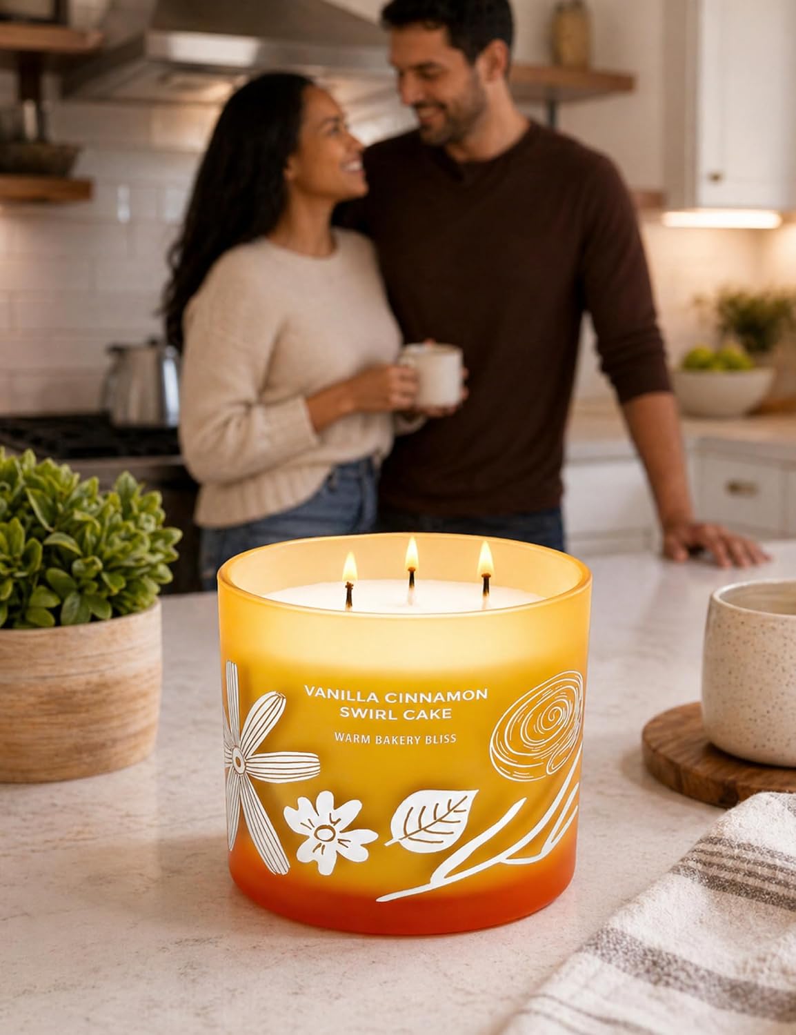 Vanilla Cinnamon Swirl Cake Candle | Large 3 Wick Scented Soy Candle for Home | 14.5oz Cinnamon Sugar Vanilla Bakery Candle | Warm Cake Batter Candles | Long Lasting Clean Burn | Gift for Women & Men