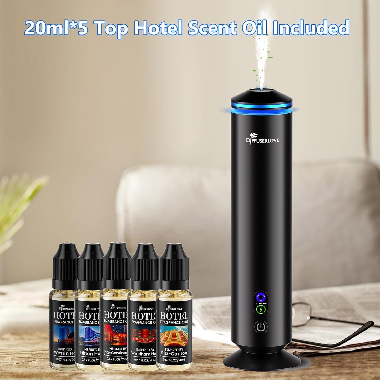 Diffuserlove Full Metal Body Waterless Scent Diffuser with 5 Hotel Scent Oils Hotel Diffuser Waterless Aromatherapy Essential Oil Diffuser UP to 1000 Sq Ft Coverage for Home Office
