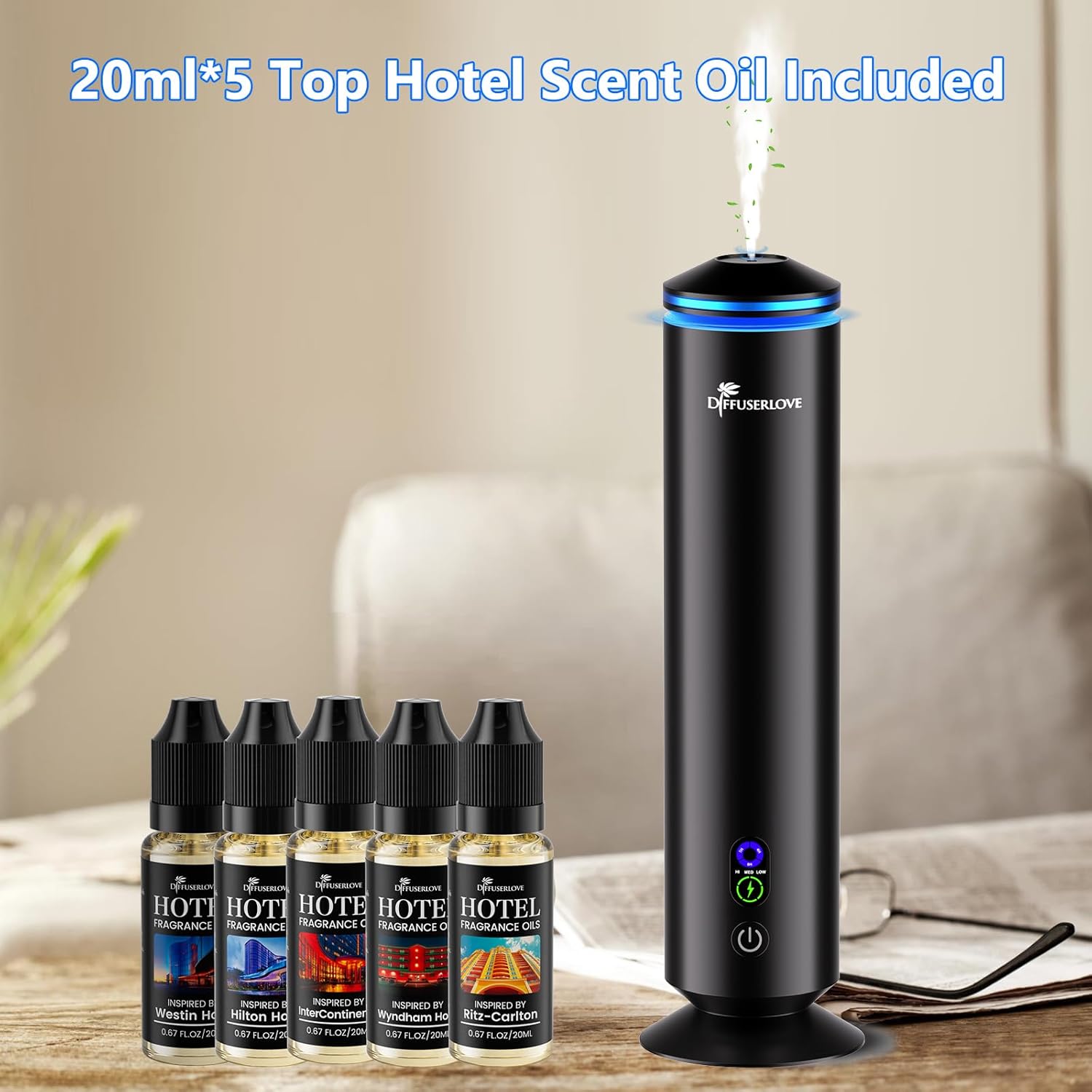 Diffuserlove Full Metal Body Waterless Scent Diffuser with 5 Hotel Scent Oils Hotel Diffuser Waterless Aromatherapy Essential Oil Diffuser UP to 1000 Sq Ft Coverage for Home Office
