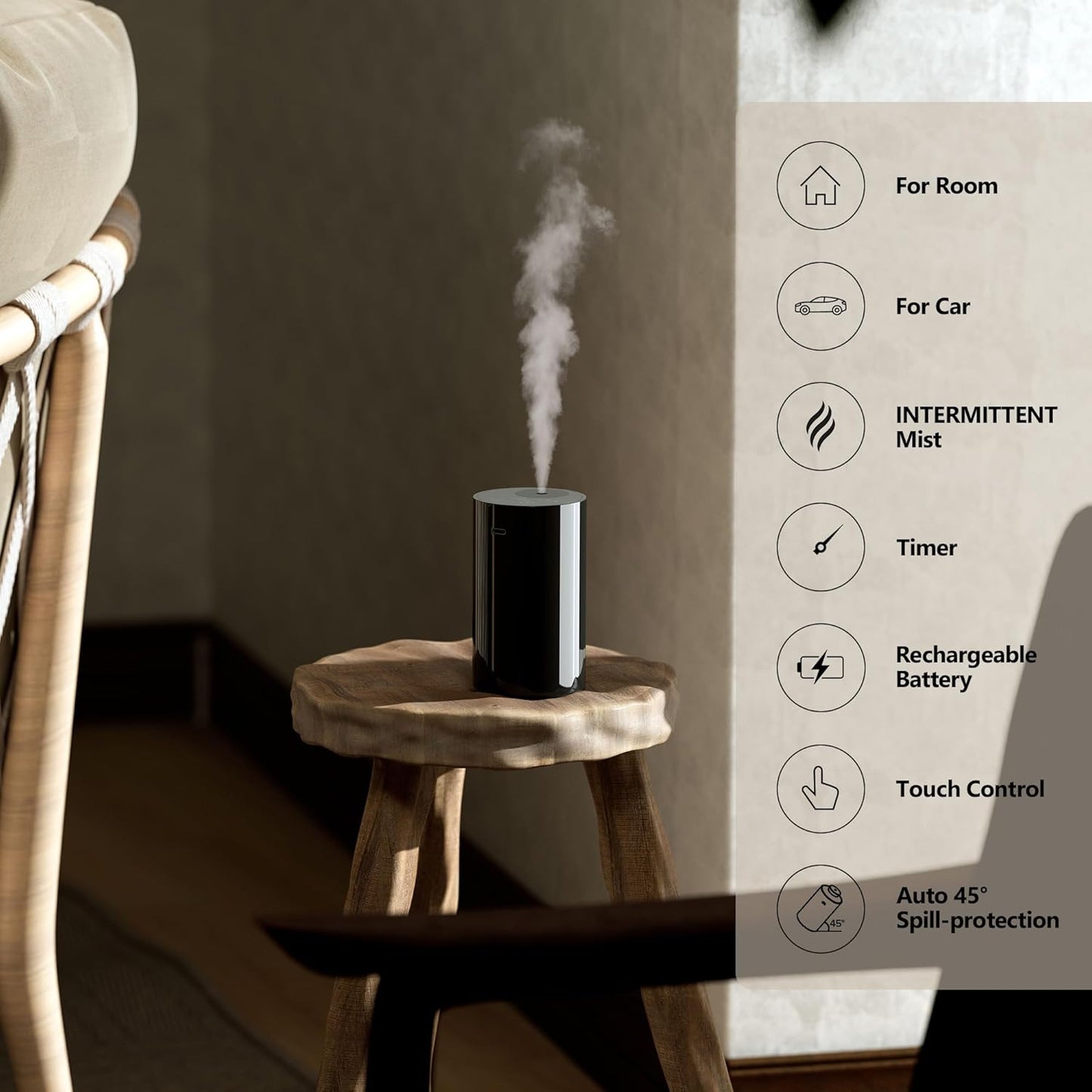 Airversa Waterless Diffuser for Essential Oil, Battery Operated Nebulizer, 0.7 Fl.Oz./ 20mL Capacity, Mini Scent Air Machine, 3 Countdown Timers & 3 Mist Levels for Home Room Car Office - AN8 White