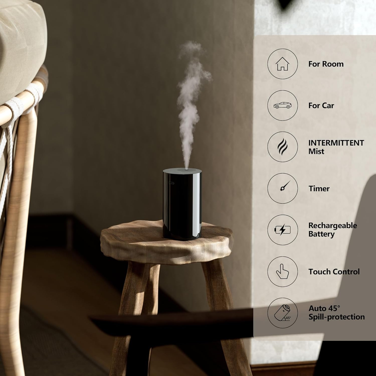 Airversa Waterless Diffuser for Essential Oil, Battery Operated Nebulizer, 0.7 Fl.Oz./ 20mL Capacity, Mini Scent Air Machine, 3 Countdown Timers & 3 Mist Levels for Home Room Car Office - AN8 White