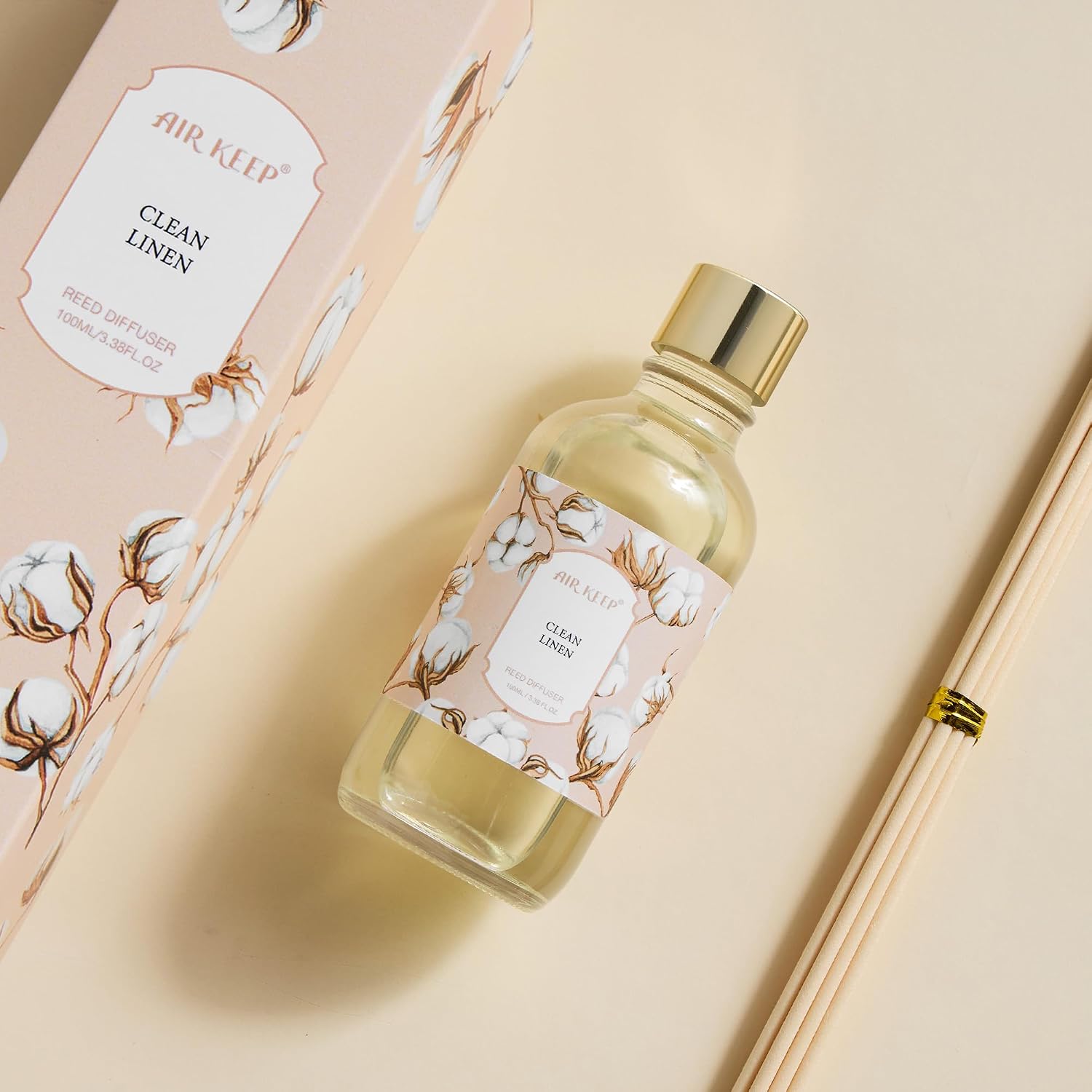 Airkeep Reed Diffuser Oil Set with Reed Sticks, Clean Linen Aromatherapy Oil Scent Diffuser for Home Office Bathroom Decoration Perfume and Gifts 3.38 oz/100ml