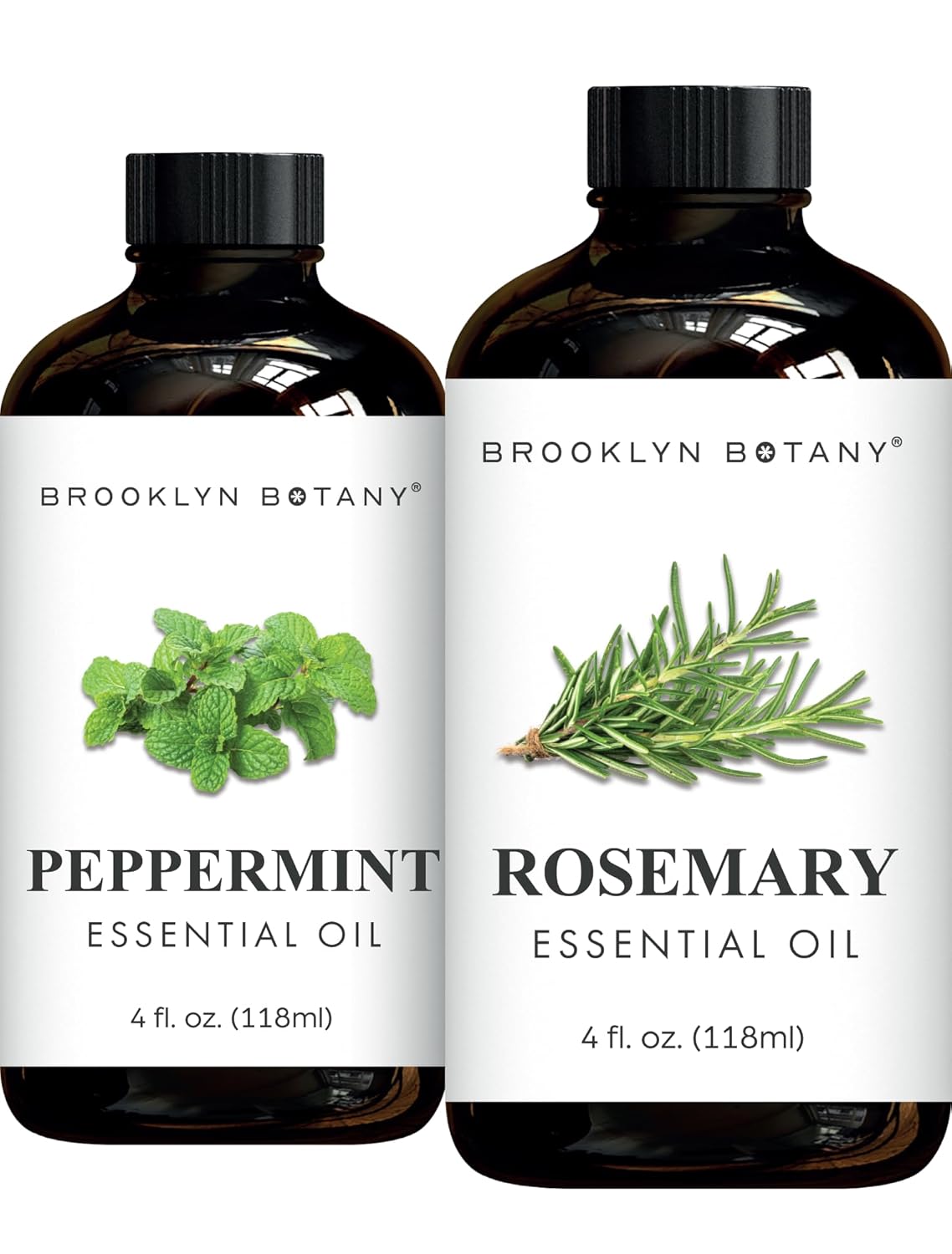 Brooklyn Botany Peppermint & Rosemary Essential Oils – 4 Fl Oz (Pack of 2) – 100% Pure & Natural – Premium Grade Aromatherapy Oils – Mental Clarity Blend