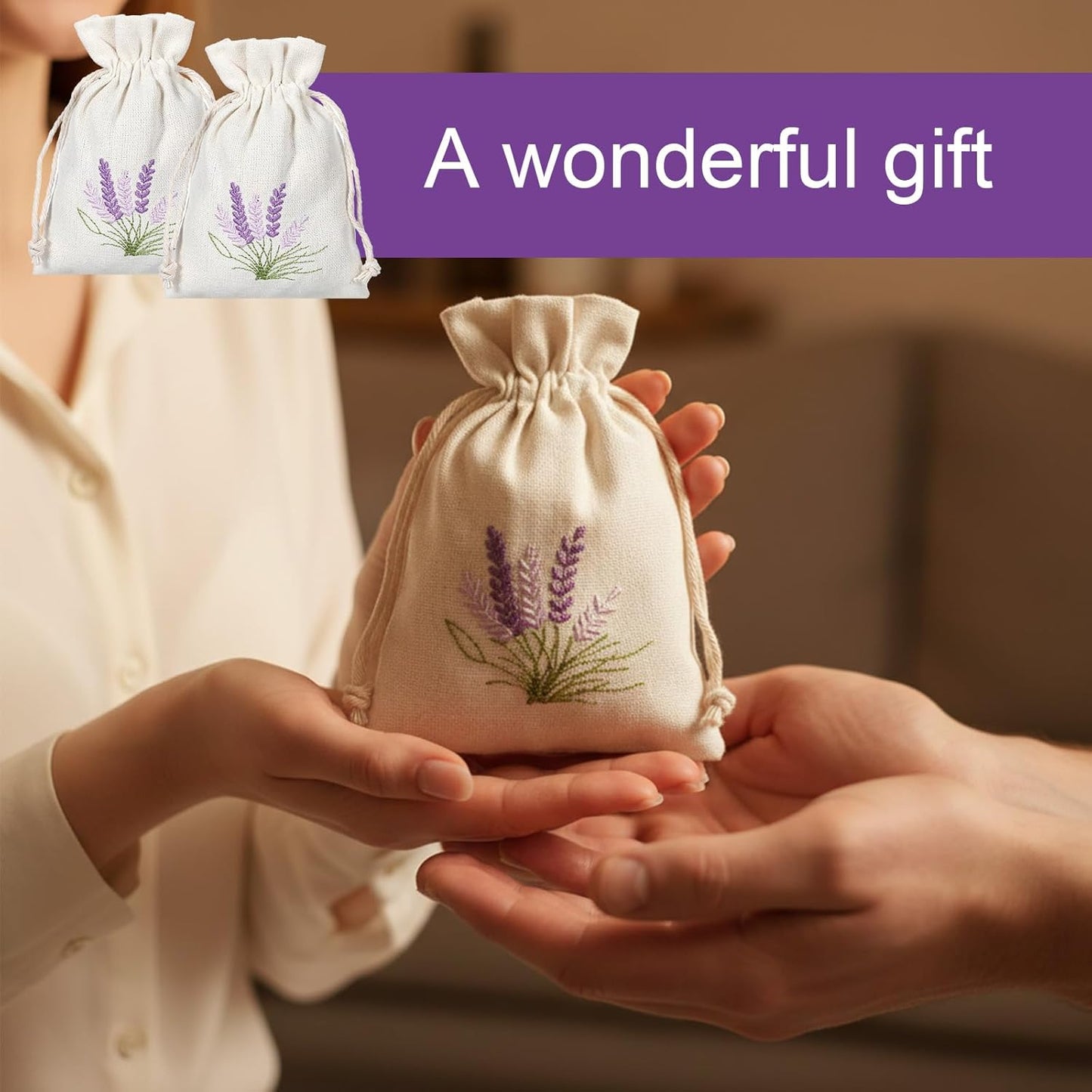 12 PCS Small Burlap Gift Bags Lavender Sachet Bags Lavender Sachet Jewelry Bag Drawstring Cotton Linen Pouch Mini Drawstring Fabric Bag for DIY Craft Filling Spice Jewellery Wedding, 4 X 5.7 Inch