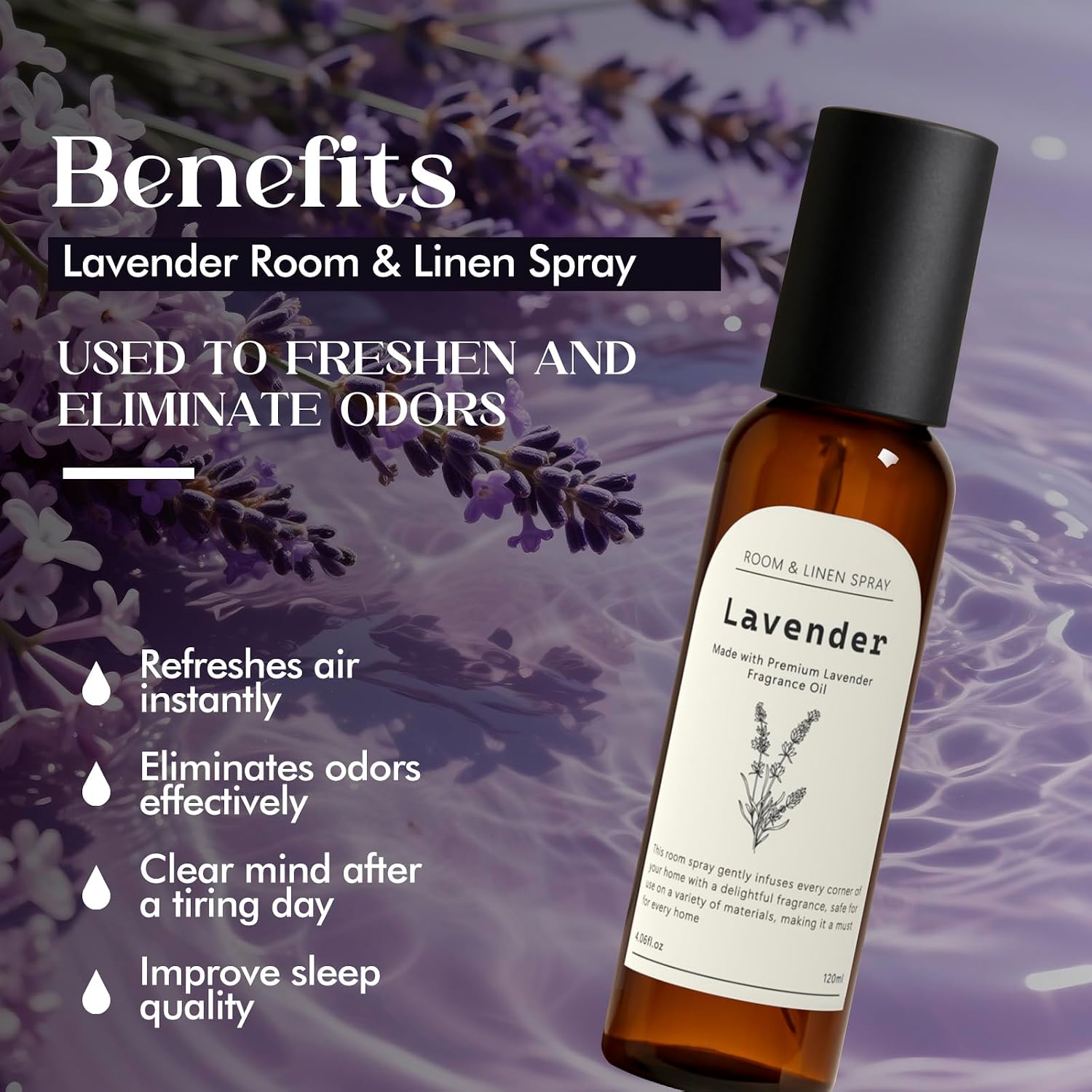 Lavender Room Spray, 2 Pack 4.06oz Air Freshener Spray, Long Lasting Room Air Fresheners for Home, Odor Eliminator for Bathroom Office Bedding