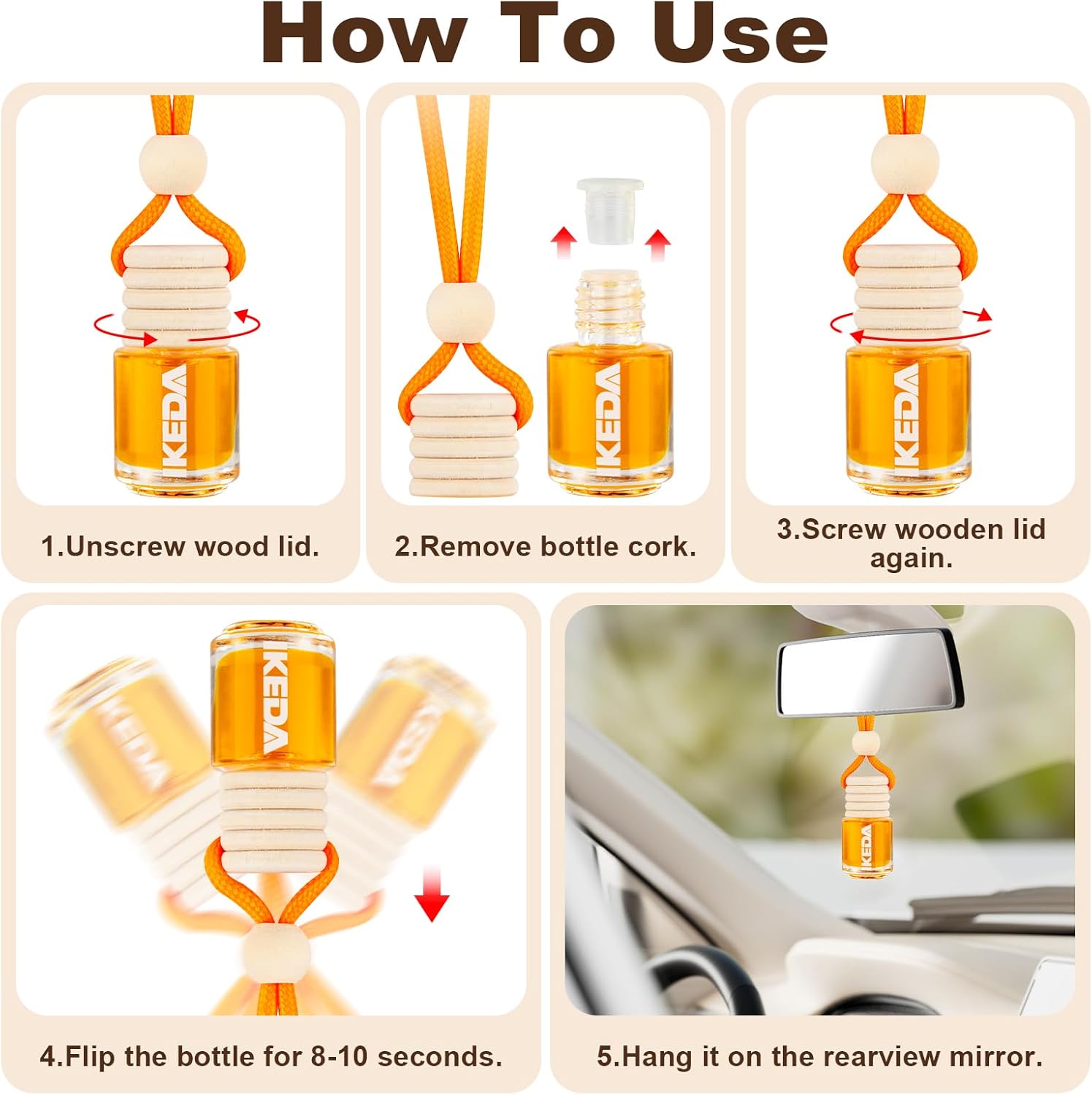 Car Air Freshener, Essential Oil Diffuser 6 Pack, Hanging Air Freshener Diffuser, Long Lasting Fragrance Car Freshener, Cute Car Accessories for Women & Men