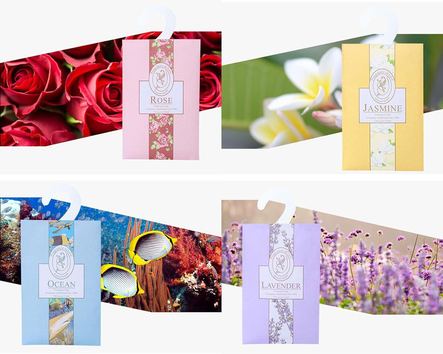 Jasmine Sachets, Fresh Scents Sachet Packets, Hanging Scent, Fragrance Bags for Drawers and Closets, Hanging Closet Air Freshener Scented Sachets Bags Drawer Deodorizers Home Fragrance, 8 Packs